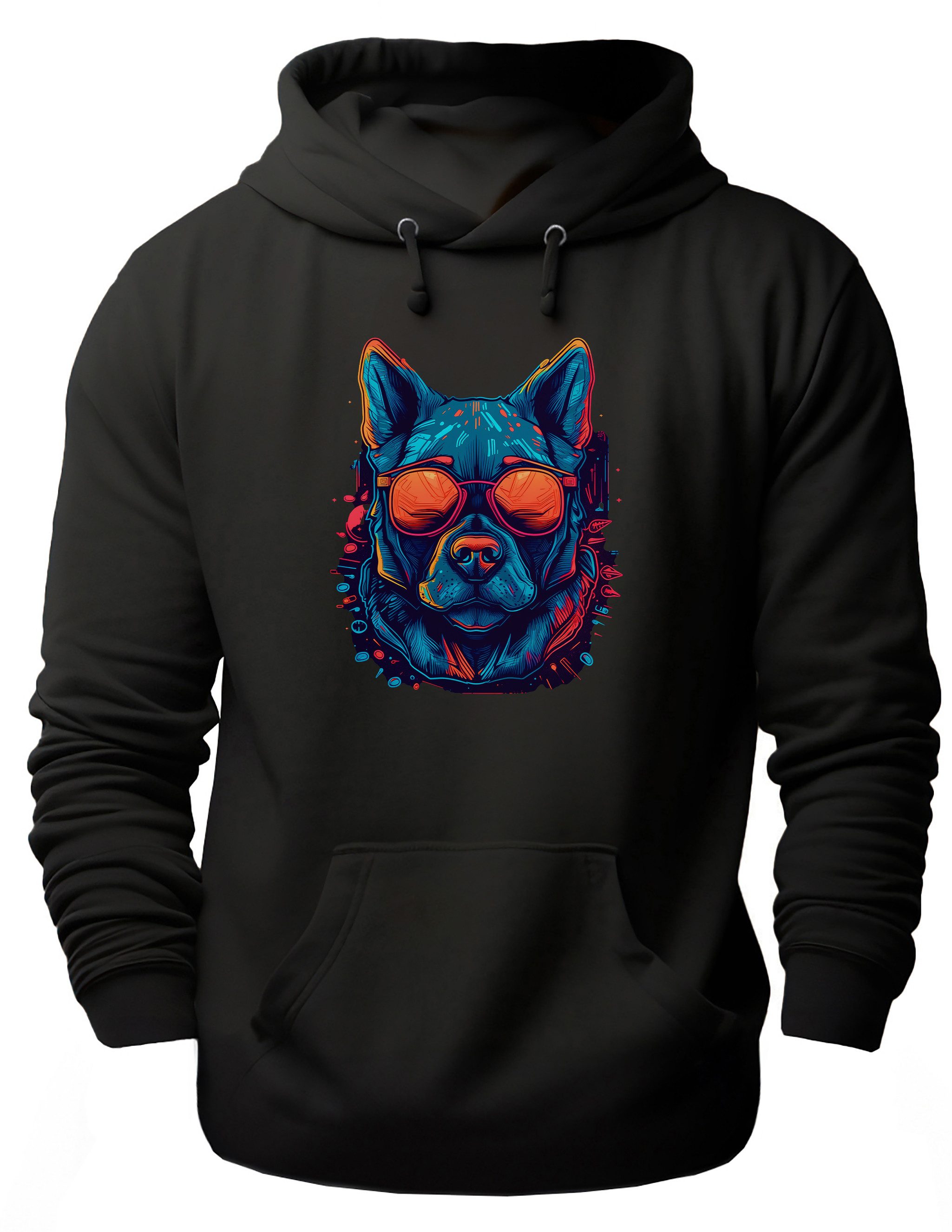MyDesign24 Hoodie Urbaner Streetart Kapuzen Pullover - Neon Hundekopf Kapuz günstig online kaufen
