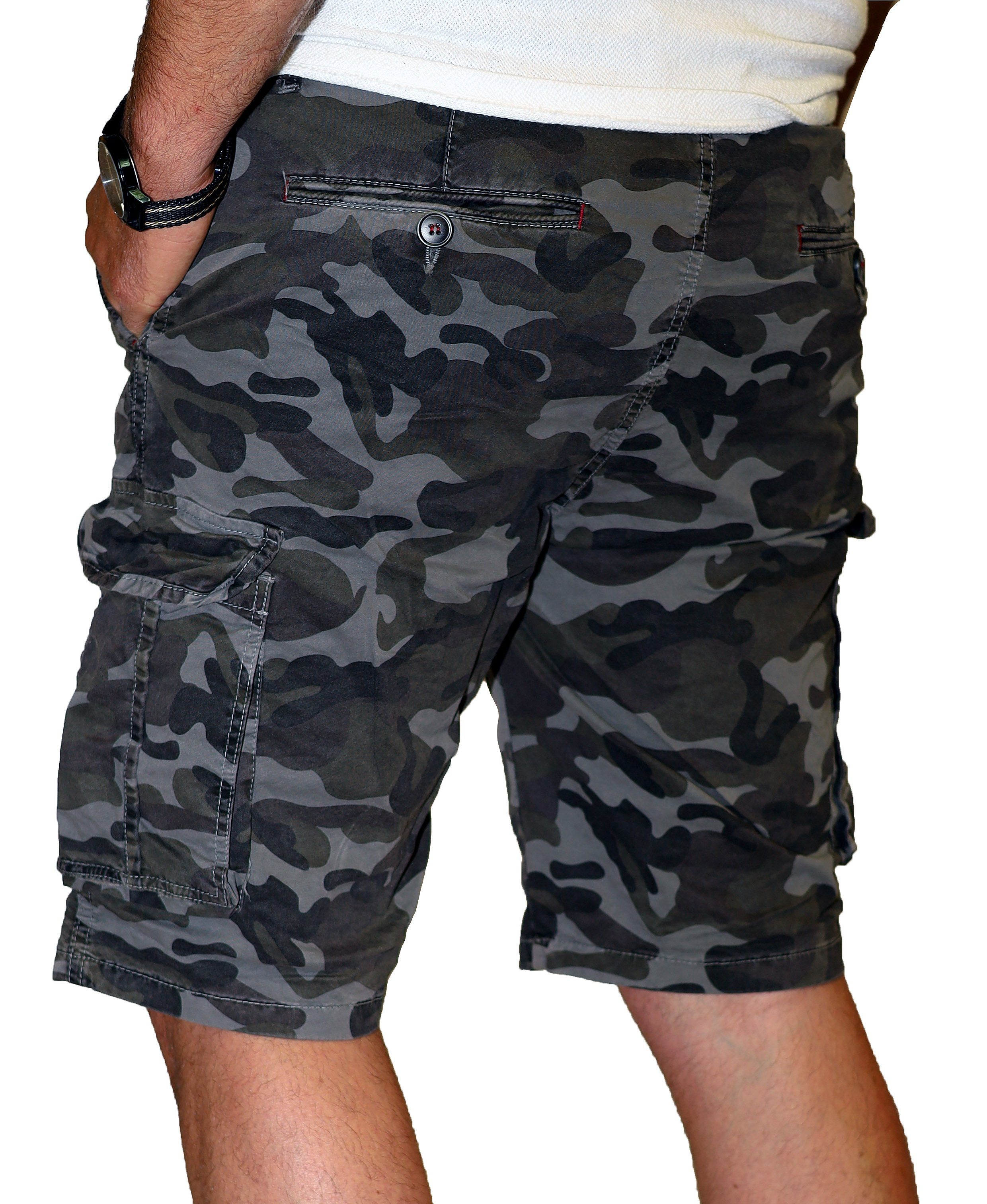 RMK Cargoshorts Herren Bermuda Baumwolle kurze Short aus Tarn Set Camouflage 100% Grau Hose Army Tarnfarben, in