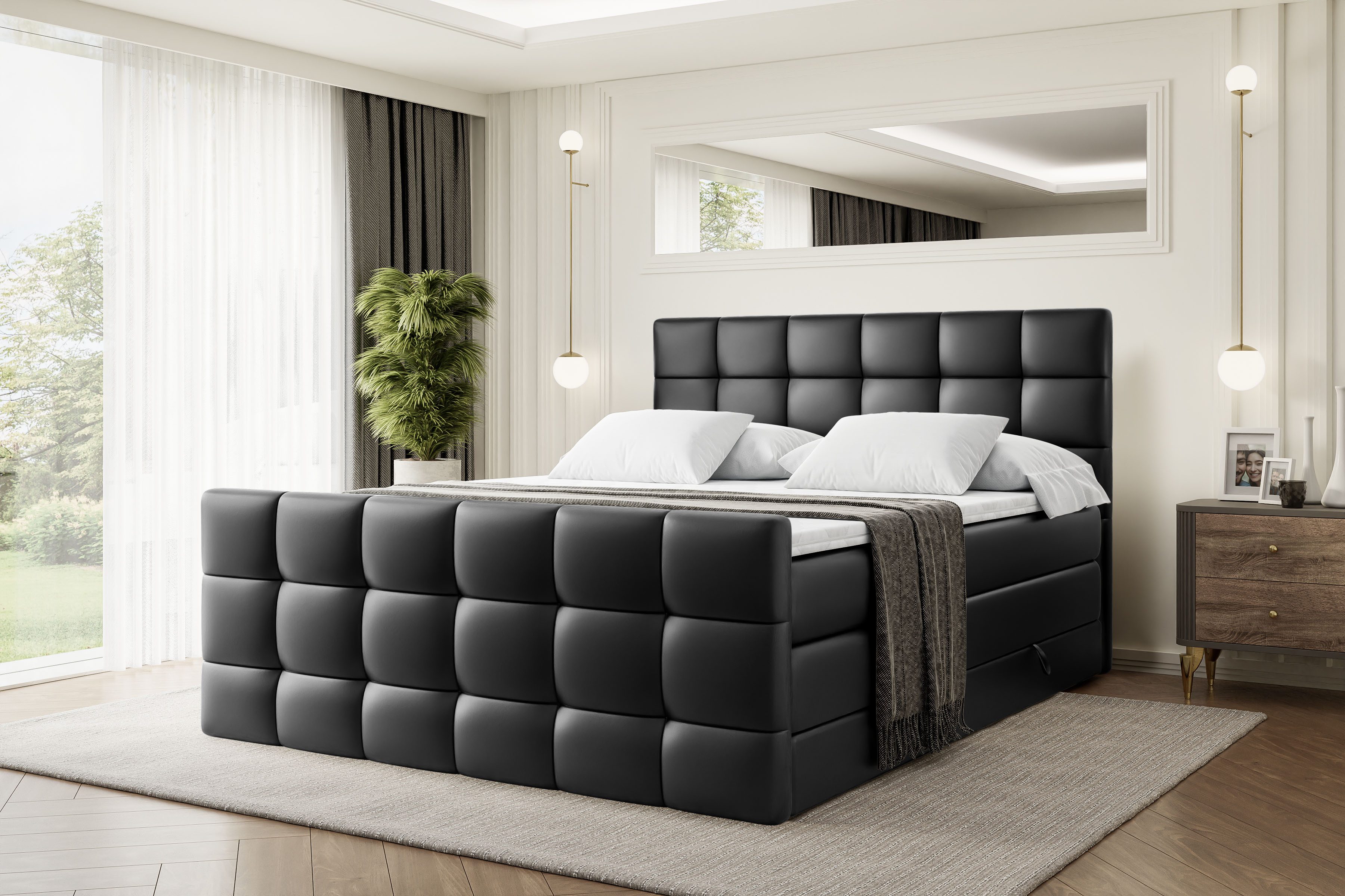 ALTDECOR Boxspringbett BRUGO-Z KING (mit Matratze und Lattenrost Topper Polsterbett mit Bettkasten Boxbett), H4 Multipocket, H3 Bonellfederung, Doppelbett Springboxbett