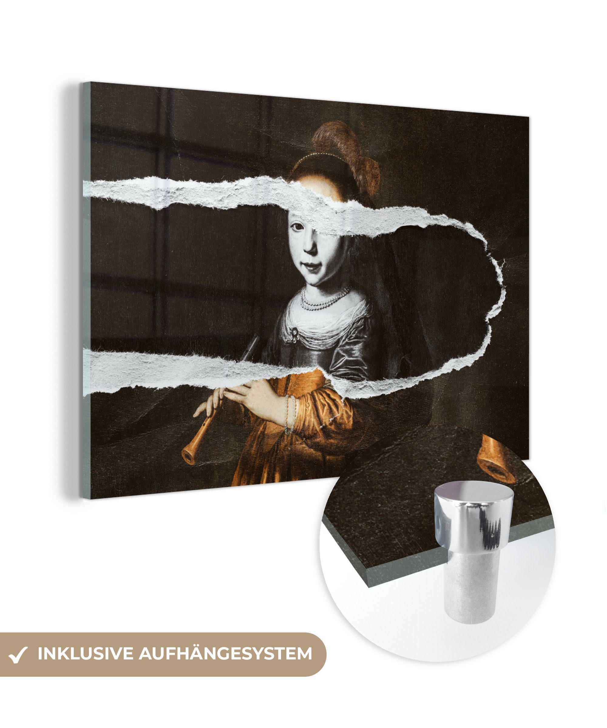 MuchoWow Acrylglasbild Elizabeth-Spiegel - Schwarz - Weiß, (1 St), Glasbilder - Bilder auf Glas Wandbild - Foto auf Glas - Wanddekoration