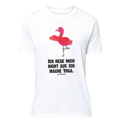 Mr. & Mrs. Panda T-Shirt Flamingo Yoga - Weiß - Geschenk, Junggesellenabschied, Jubiläum, Yoga (1-tlg)