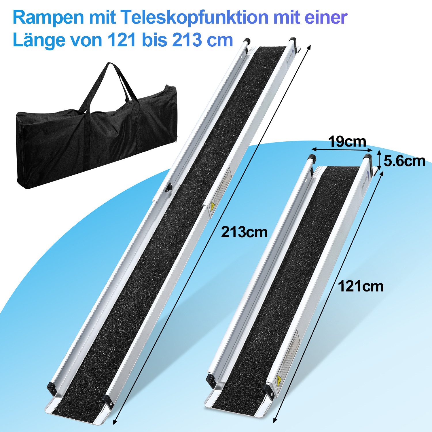 Clanmacy Auffahrrampe Rollstuhlrampe Aluminium Verladerampe Tragbare Teleskoprampe bis 300KG (2-St)