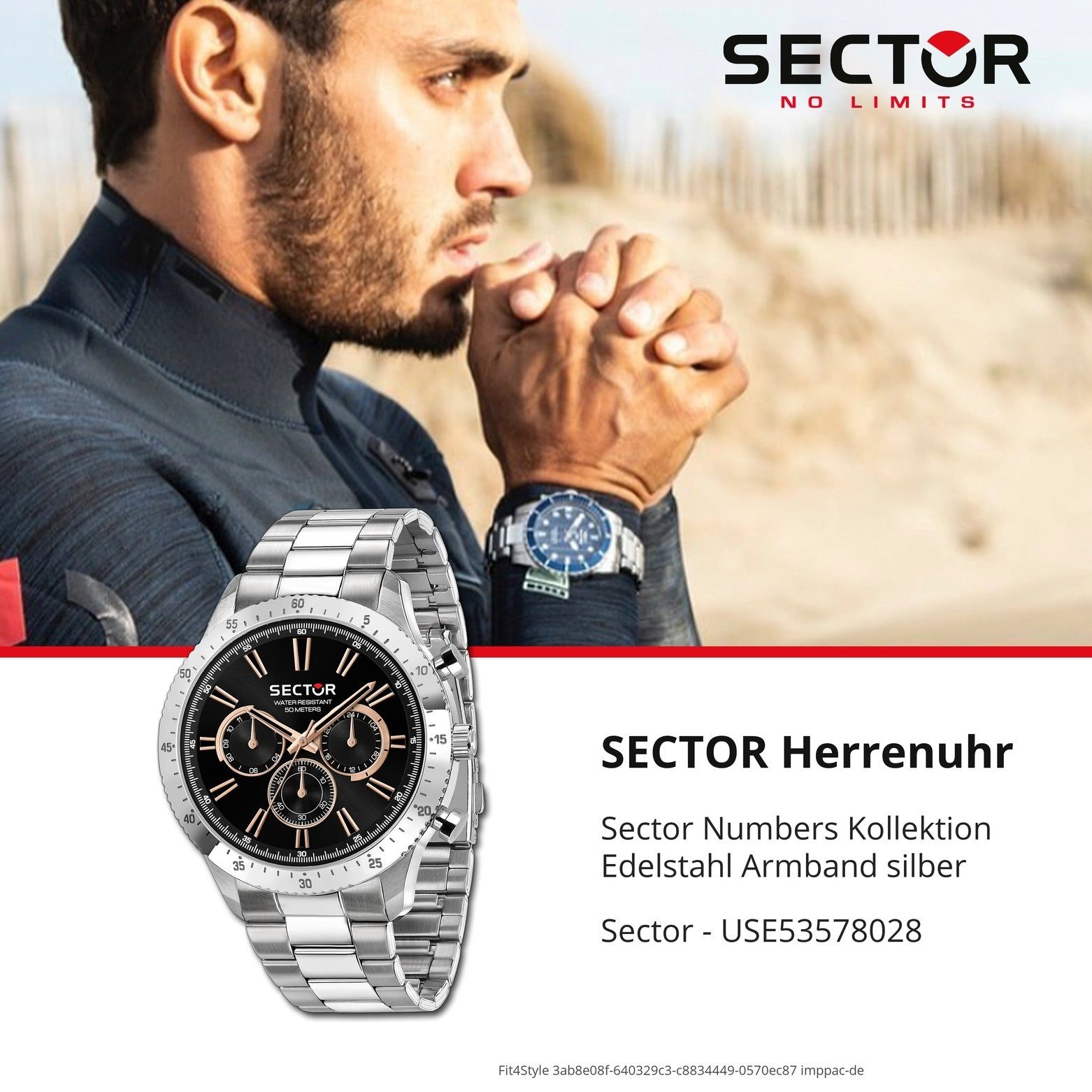 Sector Multifunktionsuhr Fashion-Style Sector Herren groß Herrenuhr (ca. Armbanduhr rund, Edelstahlarmband, Multifunkt, 43,3x37mm),