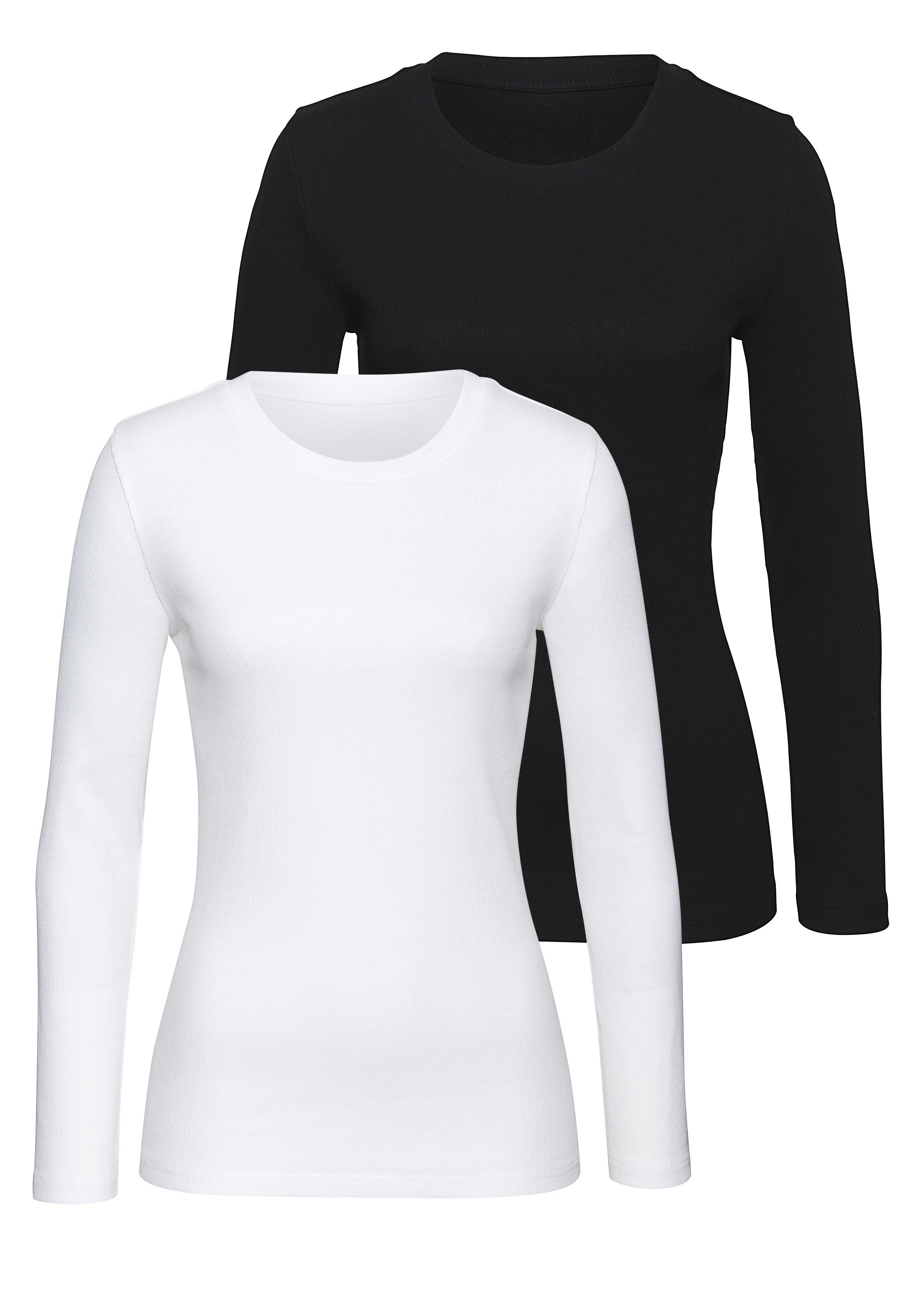 Vivance by Lascana Langarmshirt aus modischer Rippware (2er-Pack) aus Baumwoll-Stretch