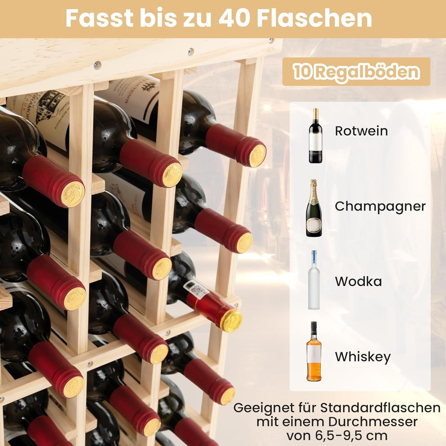 KOMFOTTEU Weinregal Flaschenregal, für 40 Flaschen, günstig online kaufen