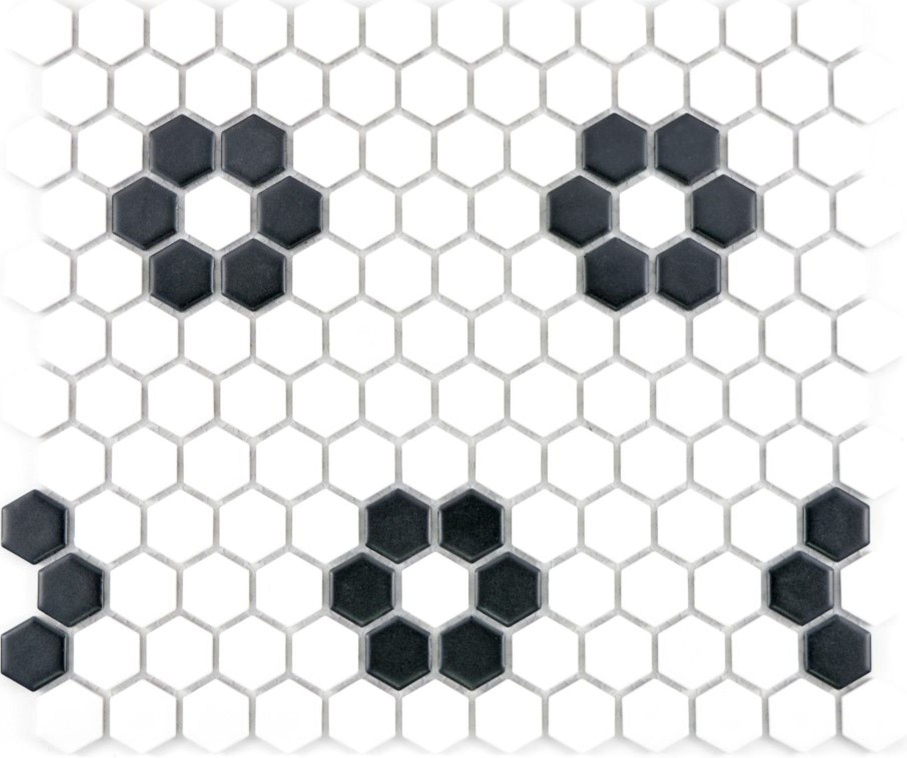 Mosani Mosaikfliesen Hexagonale Sechseck Mosaik Fliese Keramik schwarz weiß matt Küche WC
