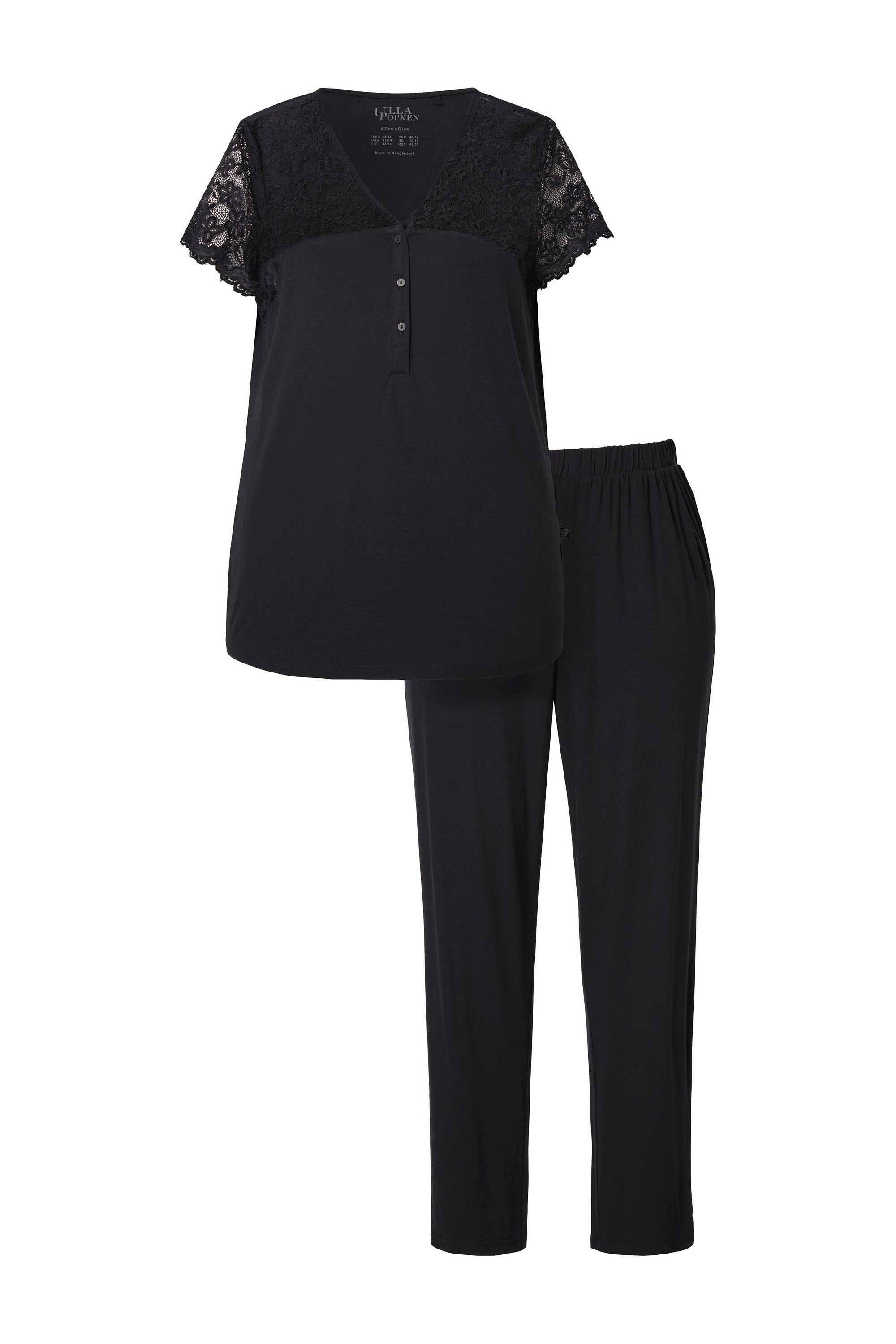 Ulla Popken Pyjama Pyjama Spitze V-Ausschnitt Spitzen-Halbarm günstig online kaufen