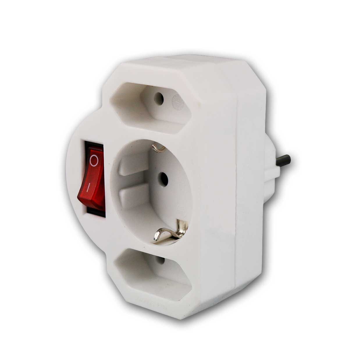 EGB Aufputz-Einspeise-Steckdose Kombi-Adapter Schutzkontakt 2+1 mit Schalter, weiß