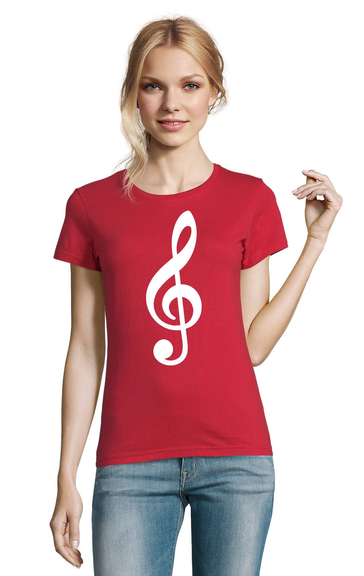 T-Shirt Damen T Shirt Notenschlüssel Musik Print Baumwolle Figurbetont