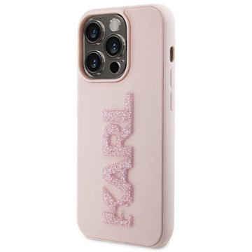 KARL LAGERFELD Smartphone-Hülle Karl Lagerfeld Apple iPhone 15 Pro Hülle 3D Rubber Glitter Logo Pink