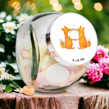 Mr. & Mrs. Panda Vorratsglas L 870ml Füchse Liebe - Weiß - Geschenk, Keksbehälter, Fuchs, Freund, Premium Glas, (1-tlg), Designvielfalt