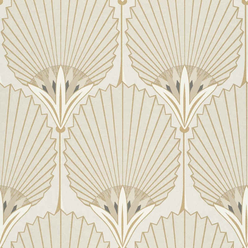 Grandeco Tapete Vliestapete Muster Art Deco Fächer Creme Beige Gold Metallic A54903 Asperia
