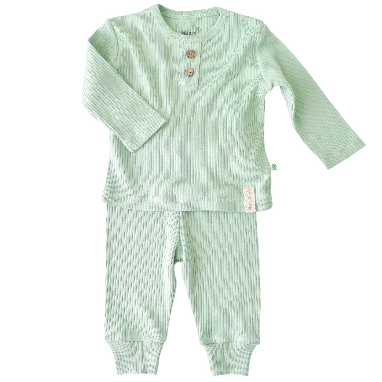 biorganic Pyjama Soft Modal Shirt & Hose Baby Set für Jungen und Mädchen Unisex (Pyjama-Set, 2 tlg., Langarmshirt + Hose) gerippte Textilstruktur, 50% Bio-Baumwolle 50% Modal Größe 62-80 grün