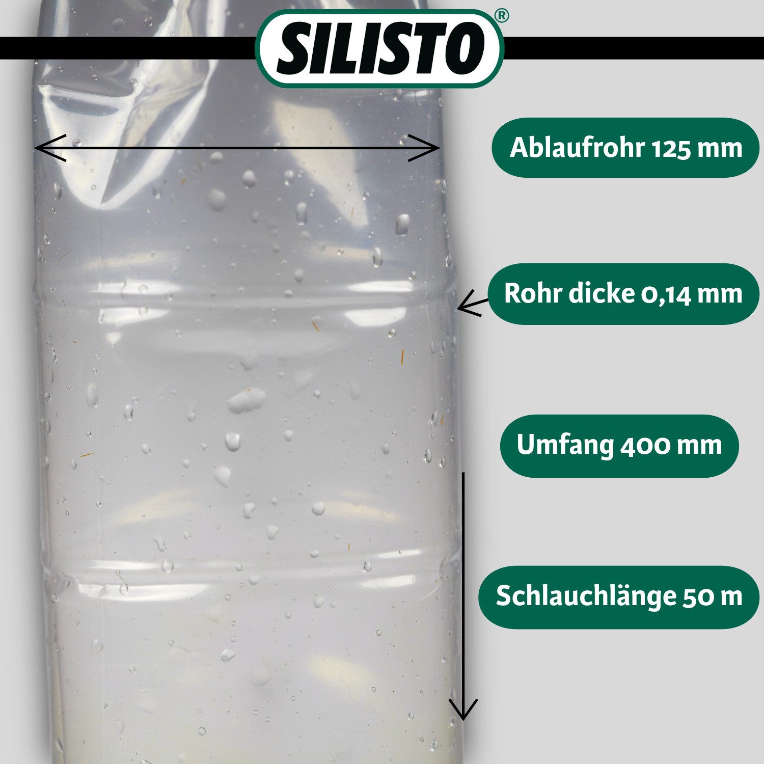 Silisto Regenfallrohr Fallrohrprovisorium 50m für Ablaufrohre bis Ø 125 mm, (1-tlg), Universeller Einsatz für Ablaufrohre, Fallrohr Schlauch – Bild 3 von 5