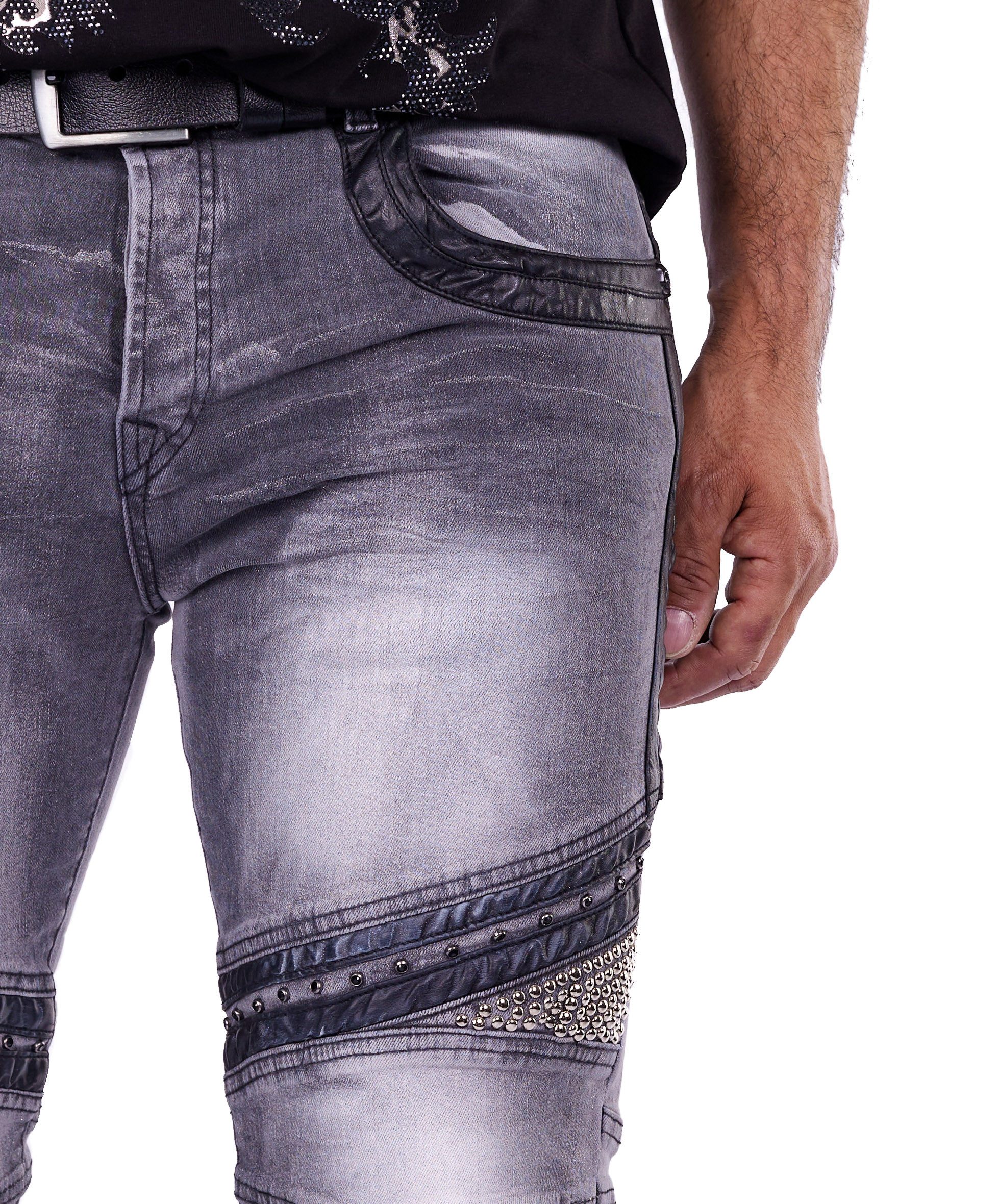 KINGZ Regular-fit-Jeans Herren Biker Designer Jeans von KINGZ Grau W31/L34