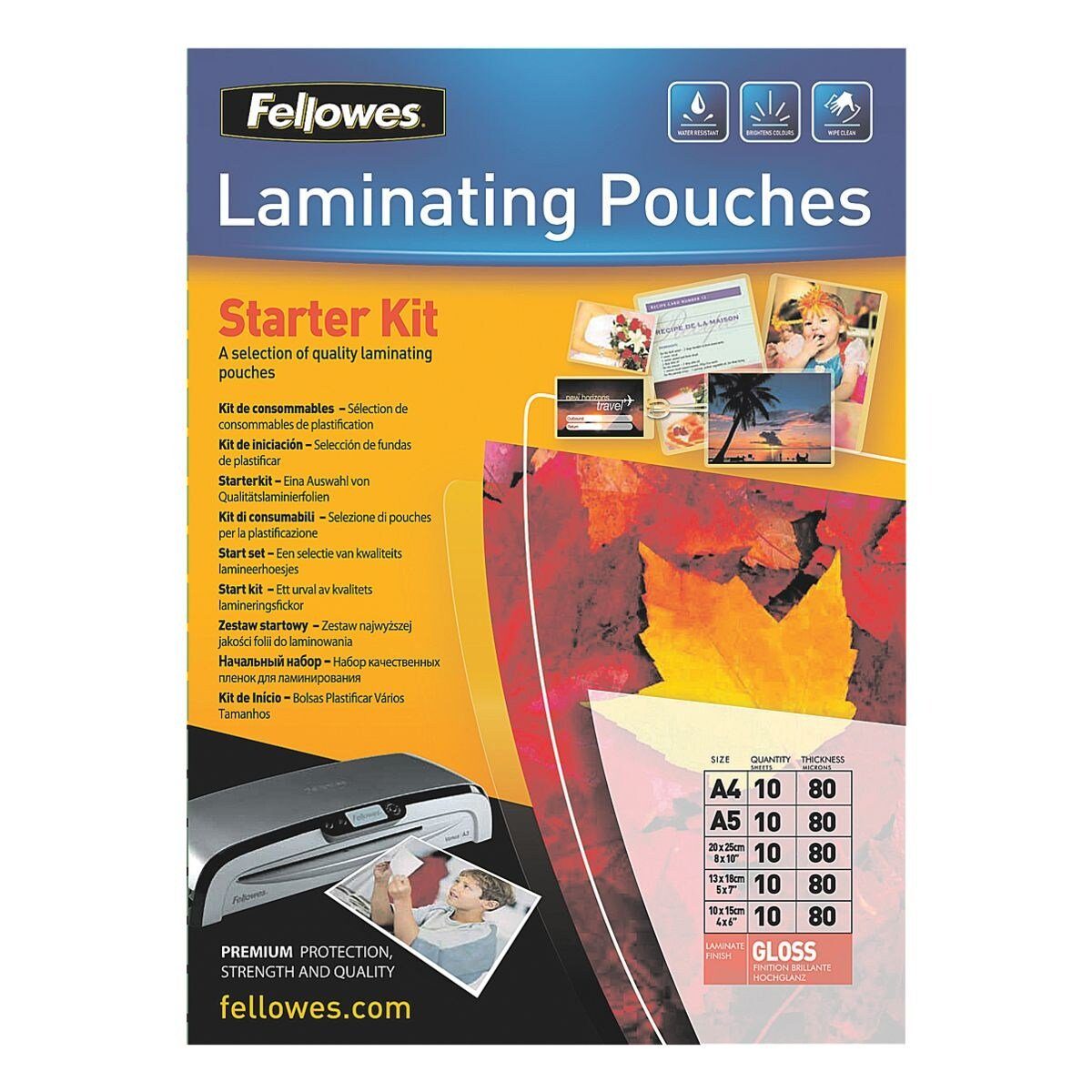 FELLOWES Laminierfolie Starter-Kit, 80 mic, unterschiedliche Formate