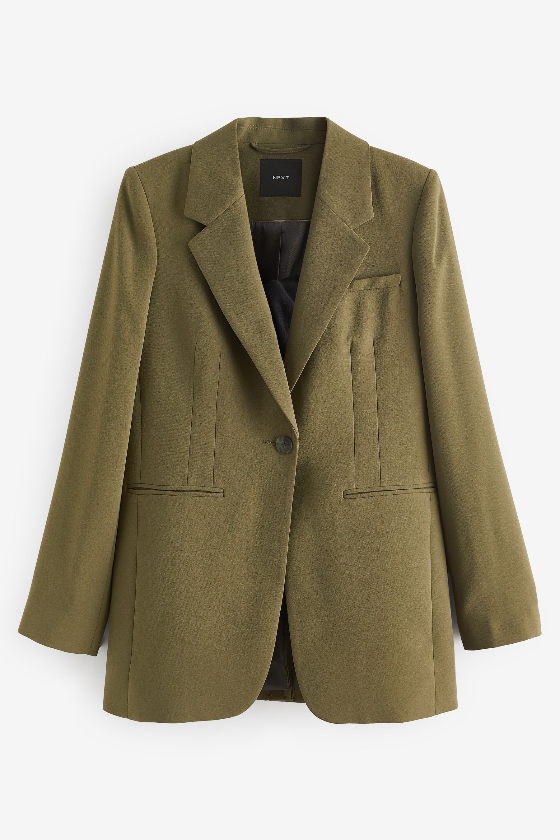 Jackenblazer Einreihiger taillierter Crêpe-Blazer, Kurzgröße