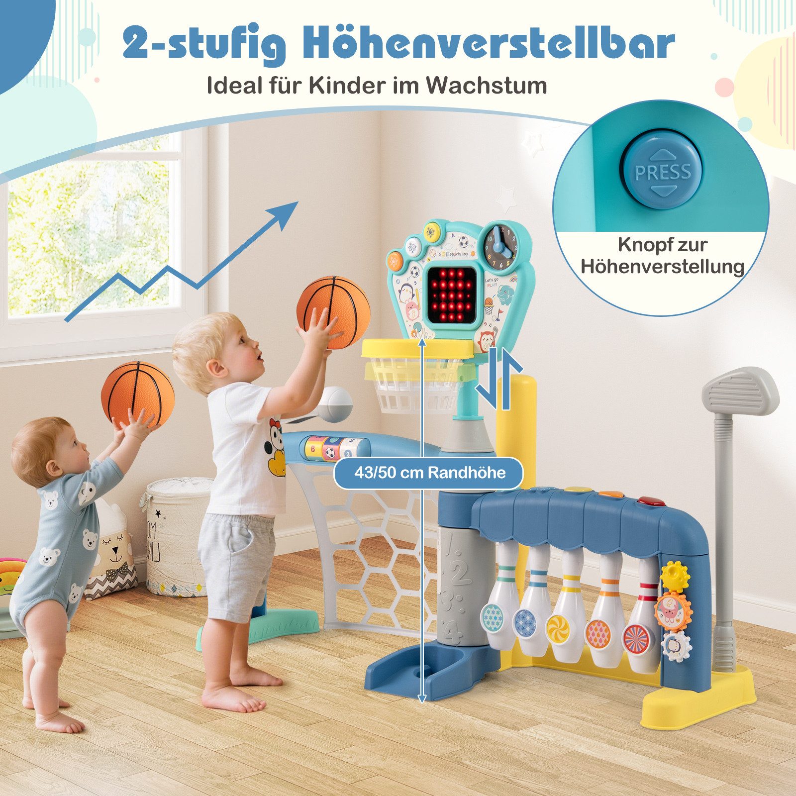 COSTWAY Basketballkorb, 5-in-1 Aktivitätszentrum mit interaktivem Sportspielzeug