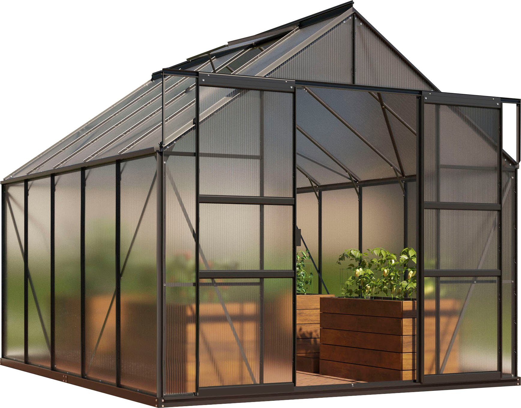 Vitavia Gewächshaus Mars 8300, BxTxH: 257 x 321 x 231,8 cm, 6 mm Wandstärke, Alu-Profile, 6 mm Hohlkammerplatten schwarz