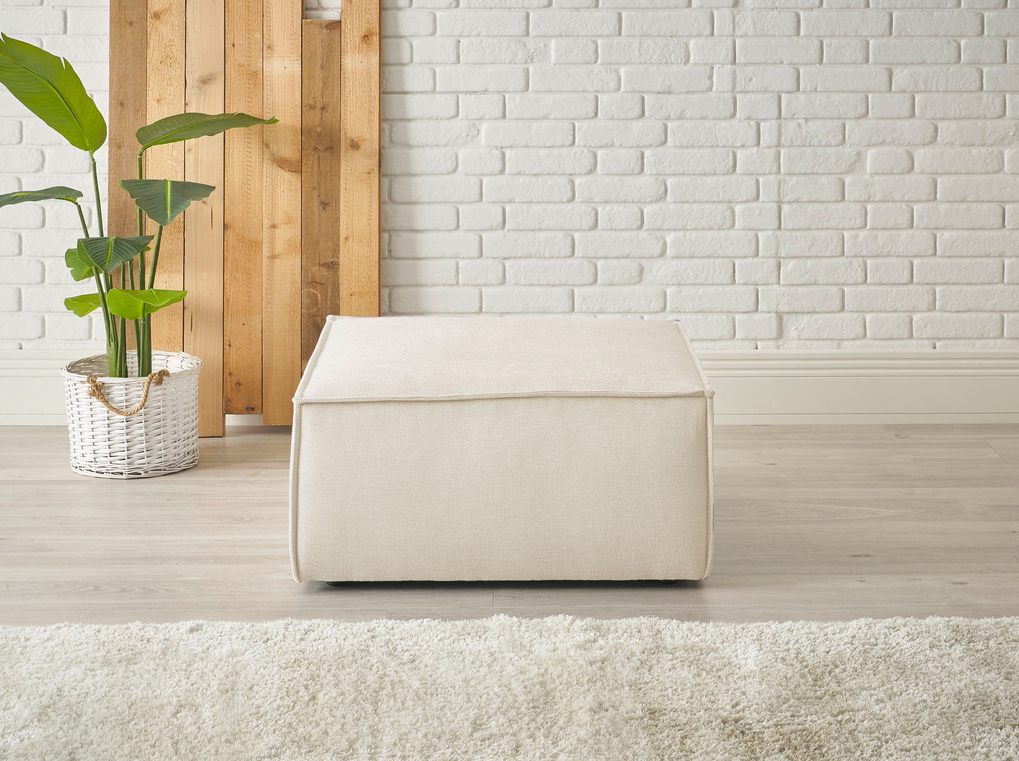 OTTO home Hocker FINNLEY, Polsterhocker in Bouclé, Struktur fein u. Mega Cord verfügbar, passend zum Loveseat der Serie Finnley
