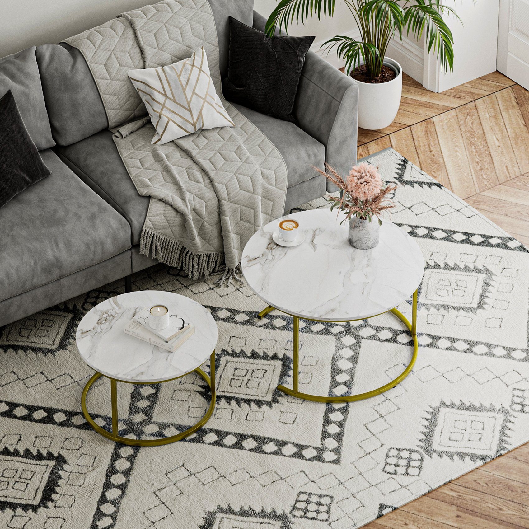 HEYZOEY Couchtisch Couchtisch Rund 2er Set, Wohnzimmertisch Gold Metall, Ma günstig online kaufen