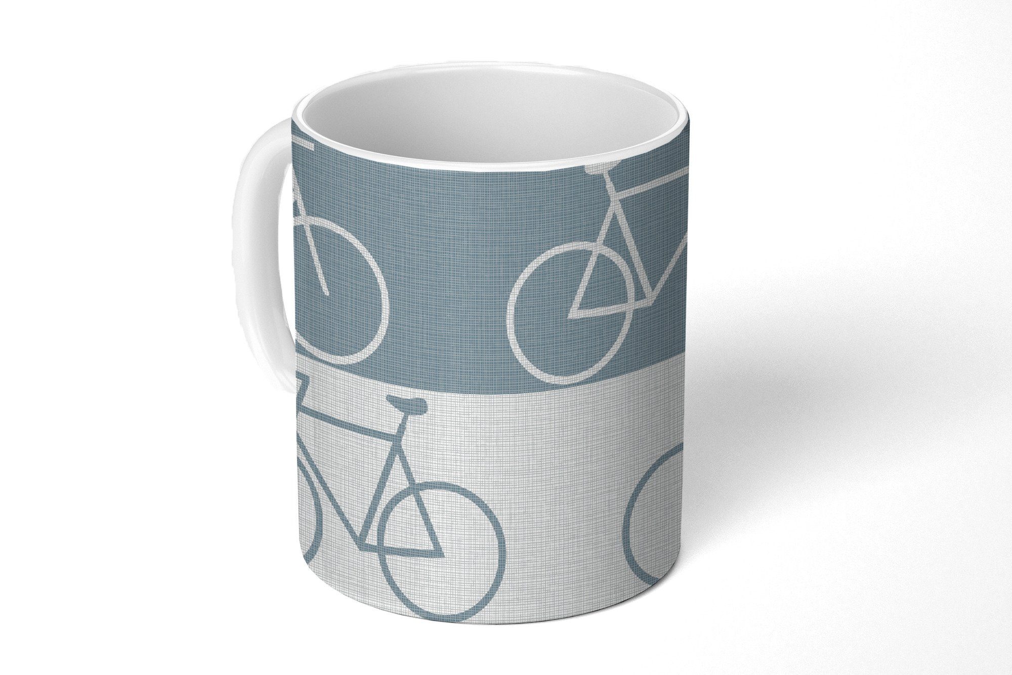 MuchoWow Tasse Fahrrad - Blau - Muster, 1-tlg., Keramik, Kaffeetassen, Teetasse, Becher, Kaffeebecher, Geschenk
