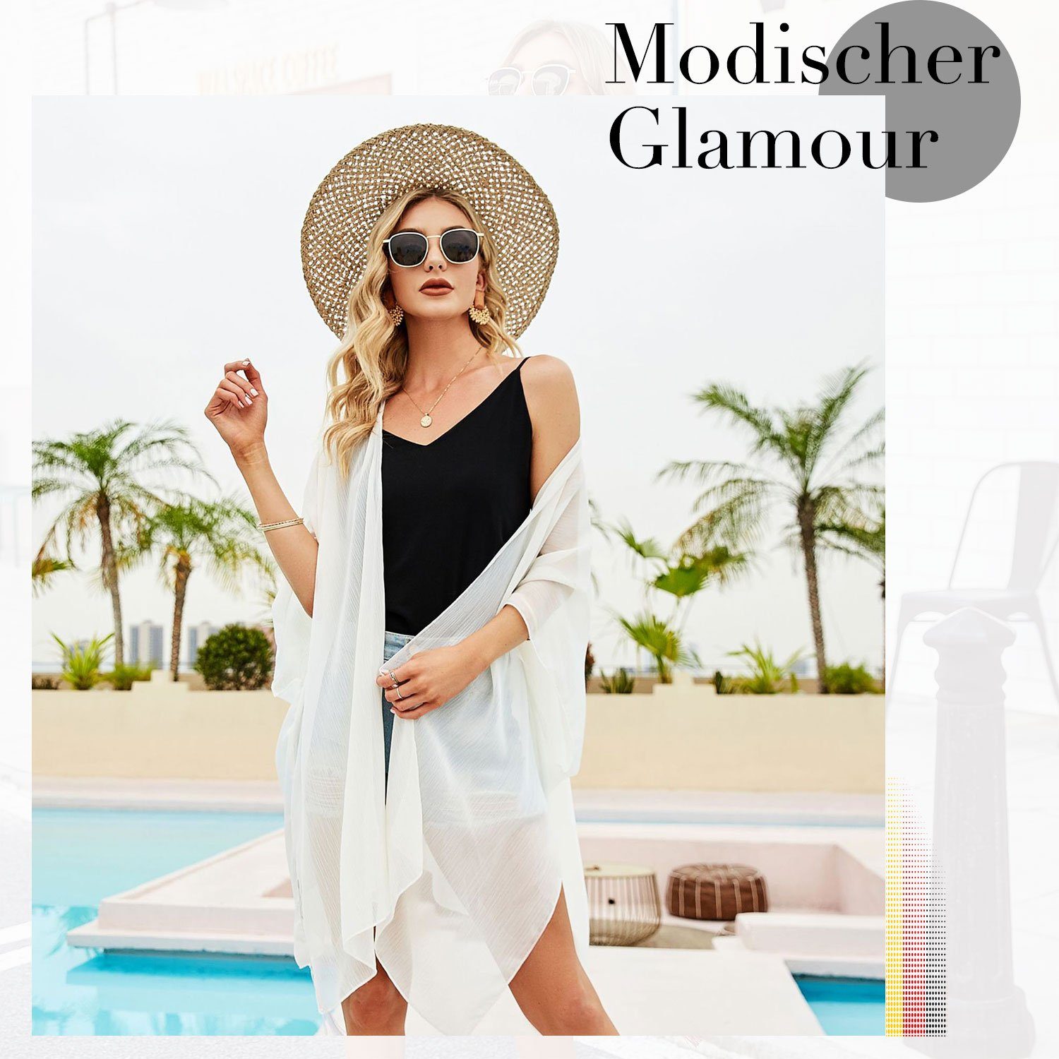 MAGICSHE Strandkleid Fransen Cover-Ups Sonnenschutzkittel Weiß