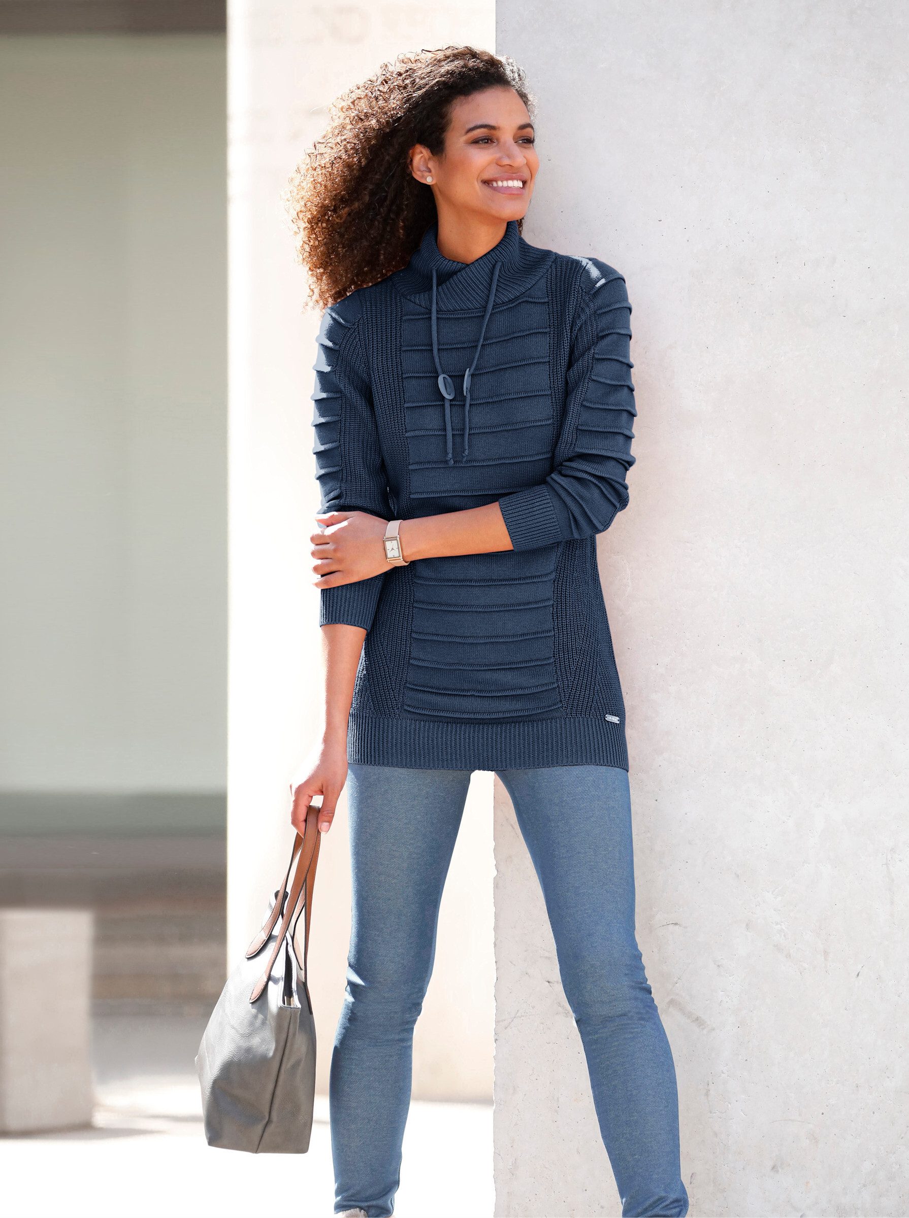 Witt Strickpullover Longpullover Langarm Mustermix gestrickt, Struktur günstig online kaufen
