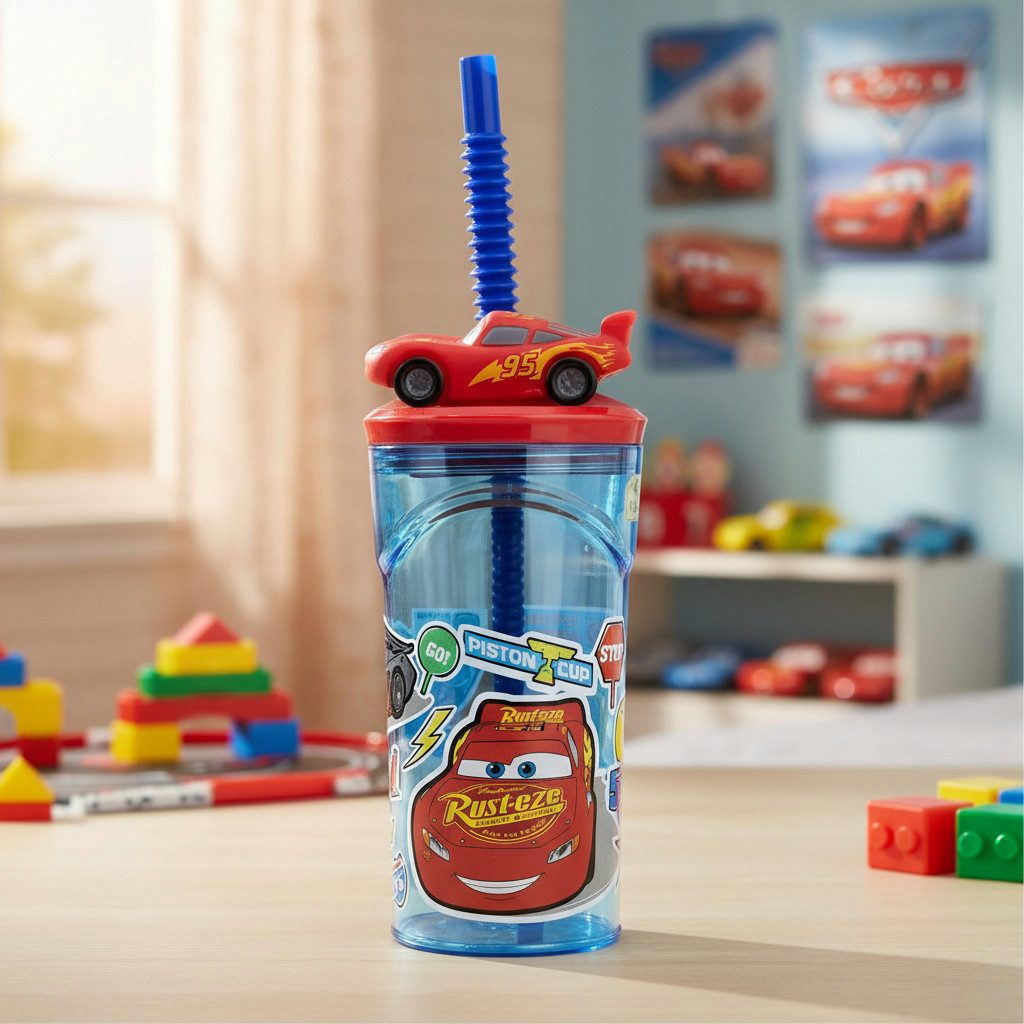 Disney Kinderbecher Disney Cars Lighning McQueen 3D Deckel Kinder Trinkbecher Becher 360ml, 1-tlg.