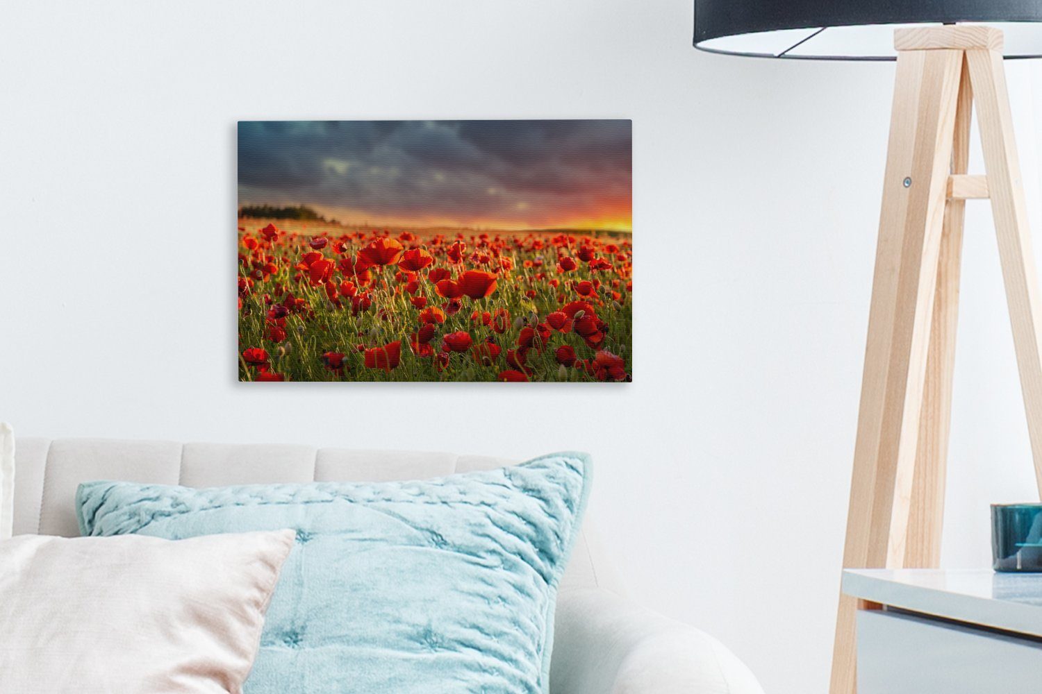 OneMillionCanvasses® Leinwandbild Mohnblumen - Wandbild Sonne, cm Wolken (1 Leinwandbilder, St), Wanddeko, 30x20 - Aufhängefertig