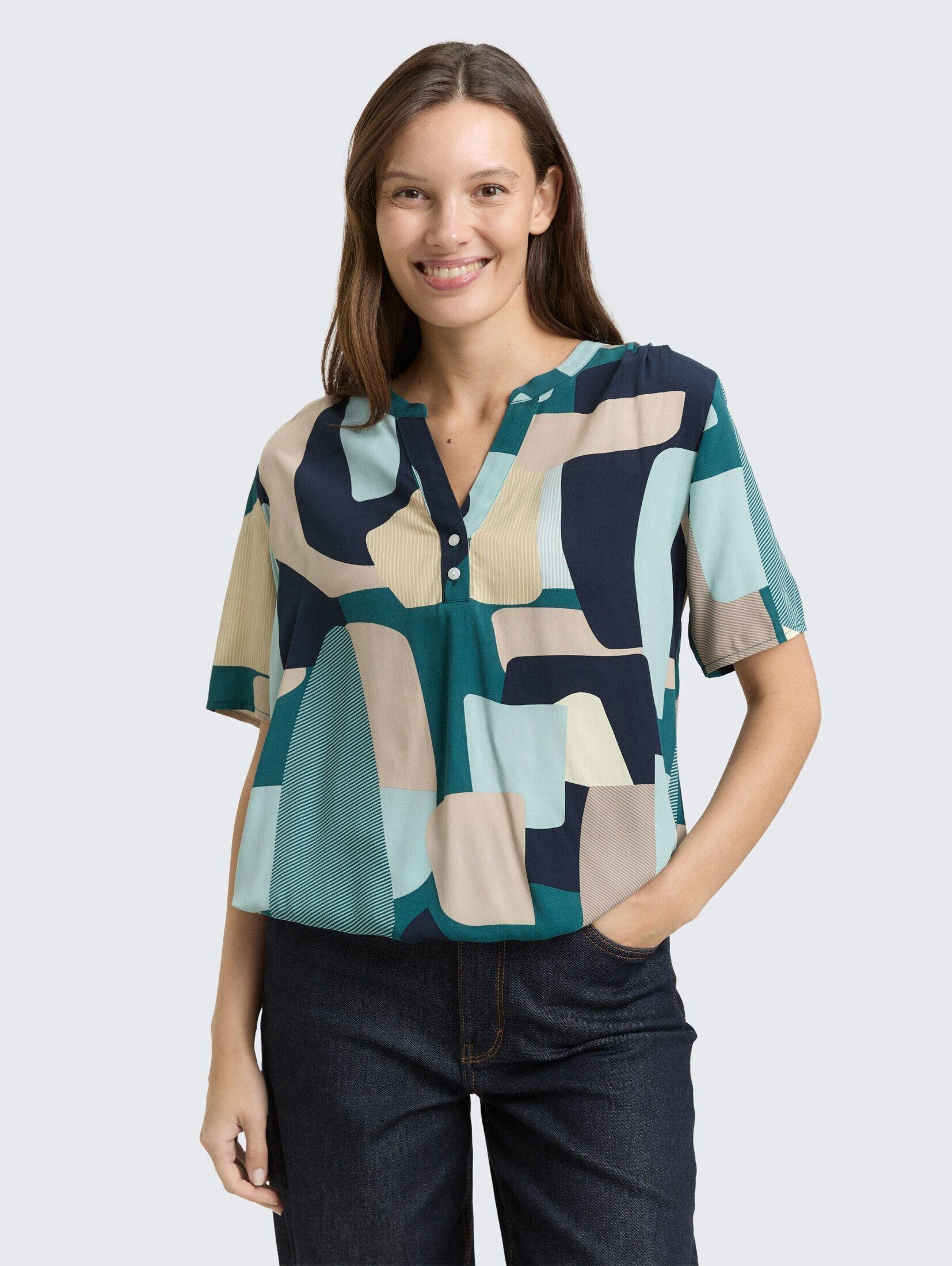 TOM TAILOR Kurzarmbluse Blusen & Shirts Bluse mit Muster günstig online kaufen