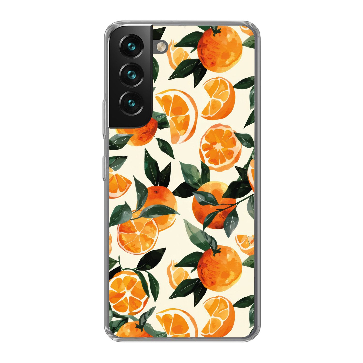 MuchoWow Handyhülle für Samsung Galaxy S22 Plus Orangen - Früchte - Blätter - Orange - Grü, Phone Case, Silikon, Schutzhülle Dünn