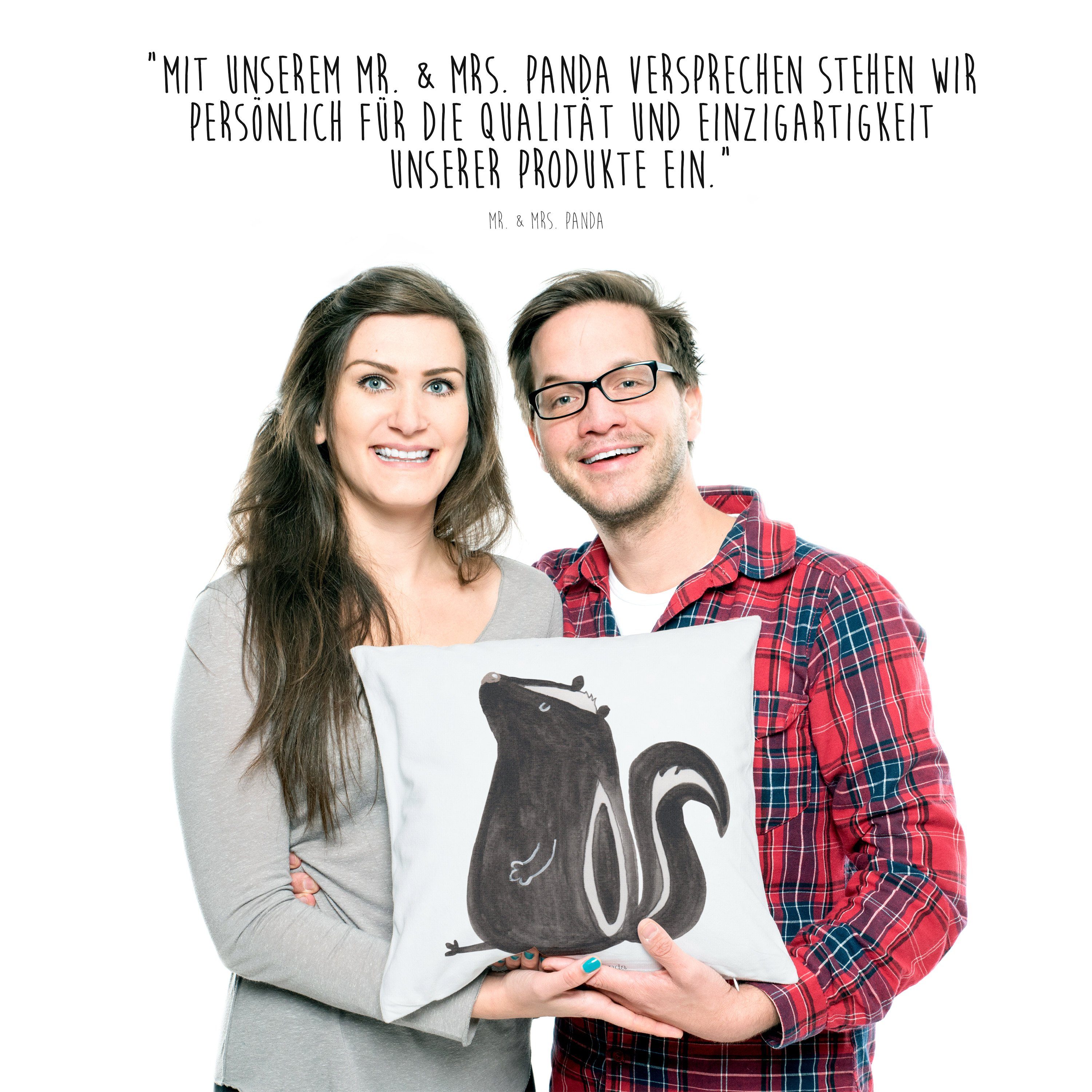 Dekokissen - Wildtier, - Stinktier sitzend Skunk, De Kissenhülle, Geschenk, & Weiß Mrs. Panda Mr.