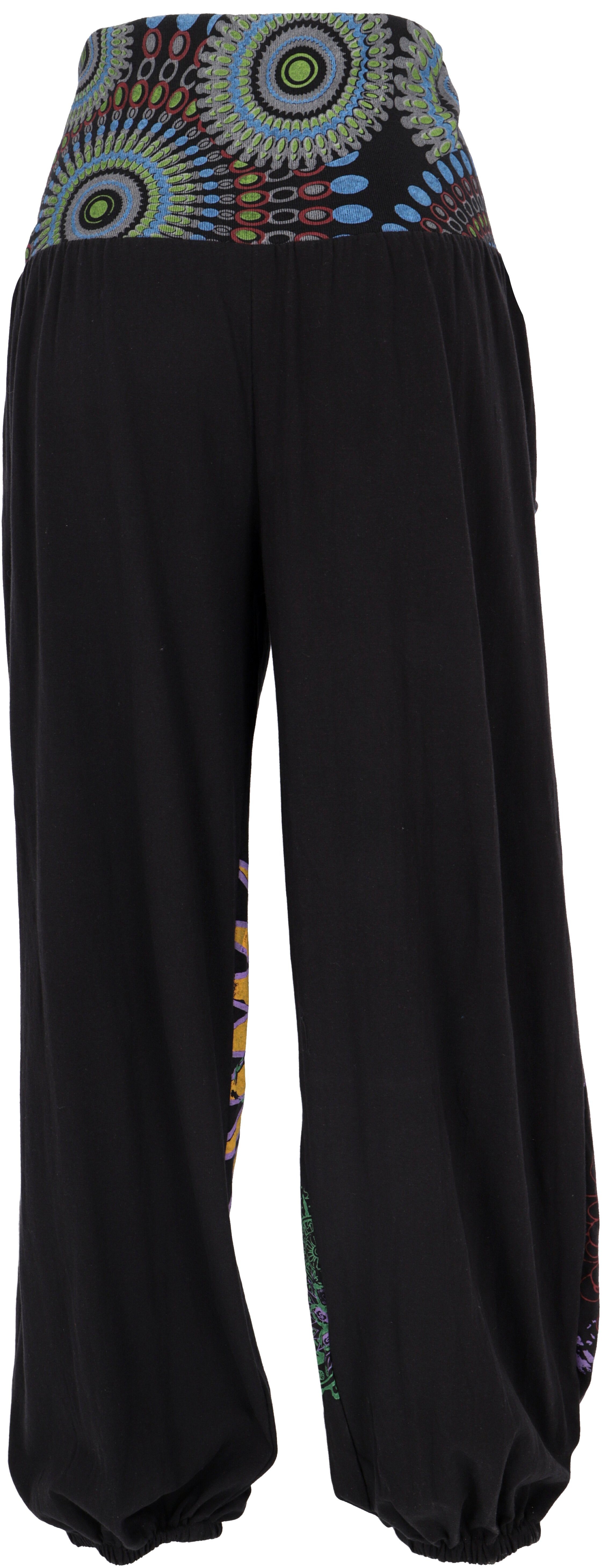 Guru-Shop Relaxhose Pluderhose Weite breitem Style, alternative schwarz Bekleidung Ethno Bund mit und Boho