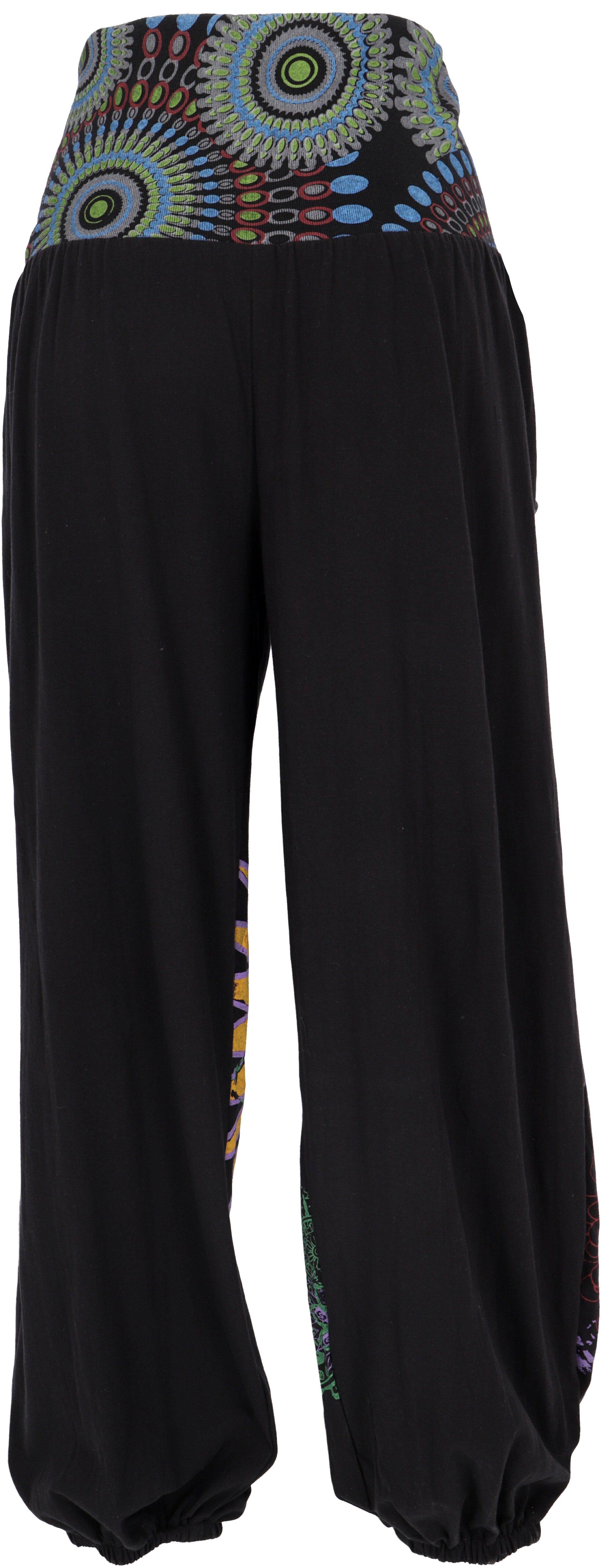 Guru-Shop Relaxhose Weite Pluderhose mit Bekleidung schwarz Ethno alternative Boho.. und breitem Style, Bund