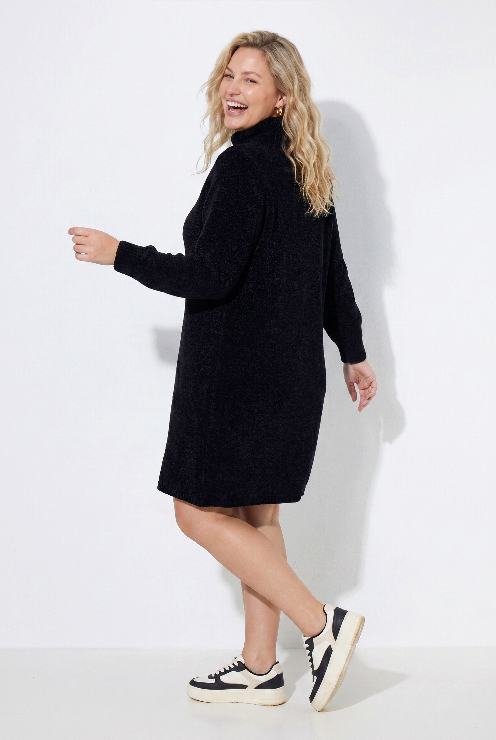 Ulla Popken Midikleid Strickkleid Chenille A-Linie Rollkragen Langarm – Bild 3 von 4