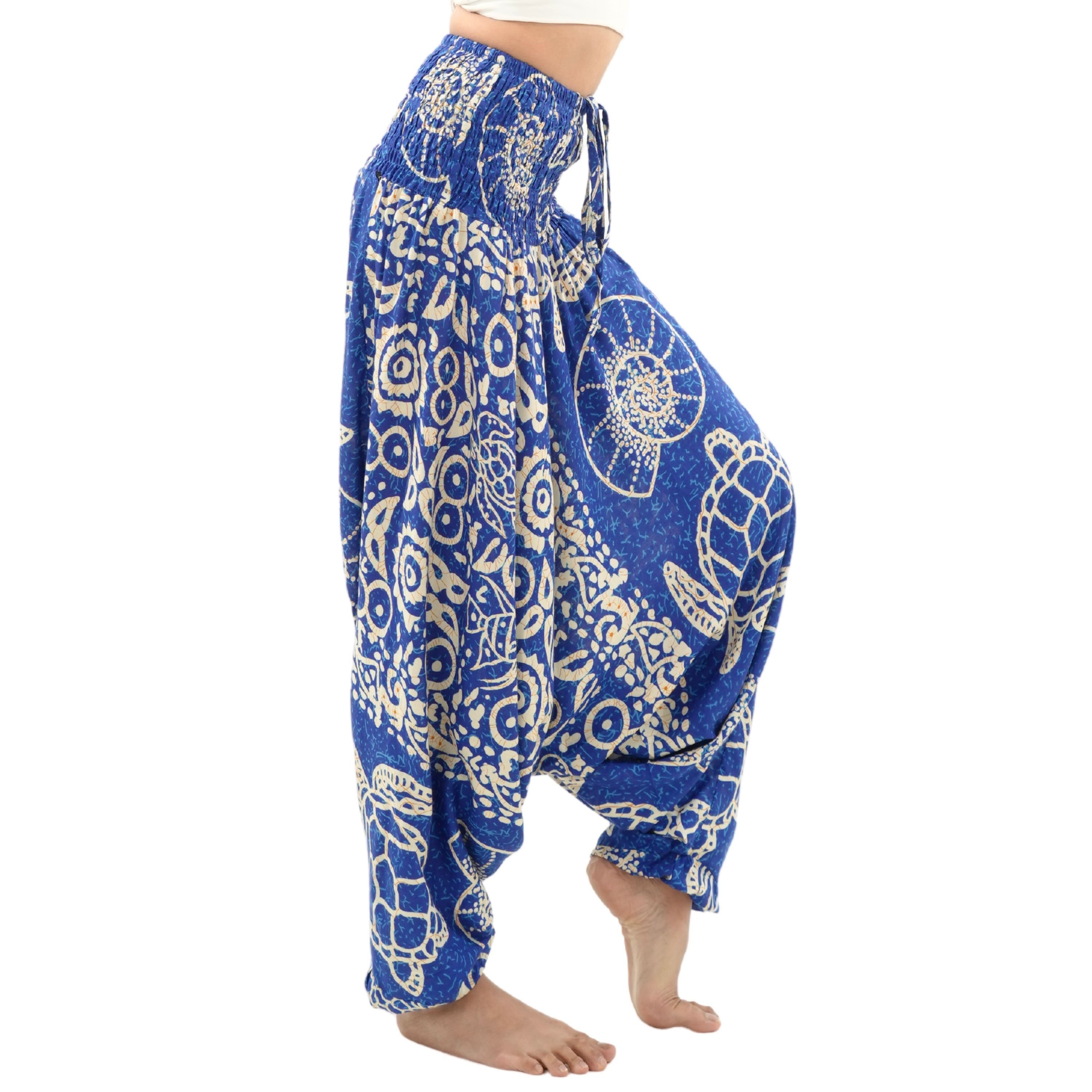 PANASIAM Haremshose Aladinhose aus 100% Viskose weite Haremshose mit breitem Gummibund tropische Genie Hose Buddha Hose Relaxhose lockere Sommerhose Pumphose