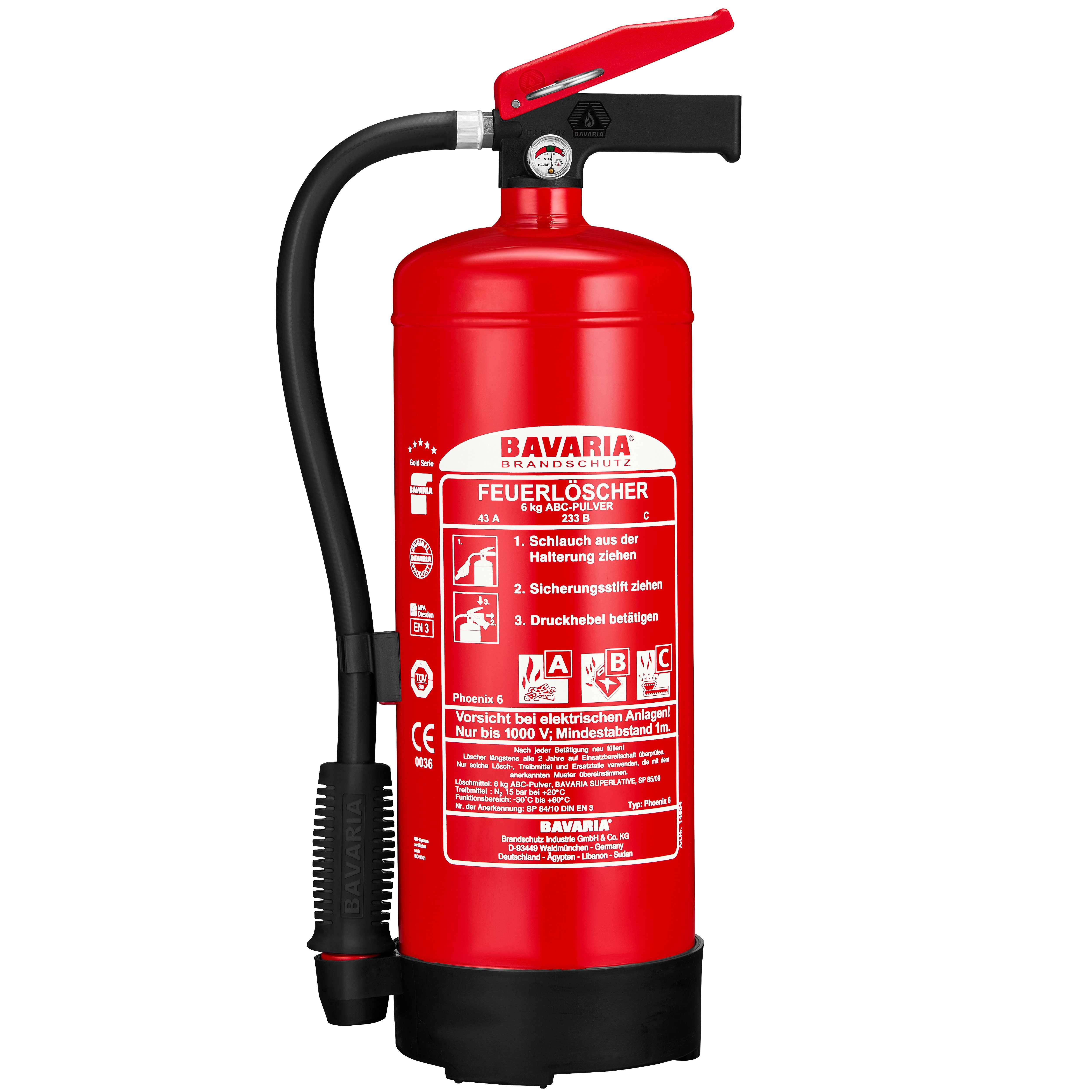 BAVARIA Brandschutz Pulver-Feuerlöscher Phoenix 6, ABC-Pulver, Dauerdrucklöscher mit hoher Leistung