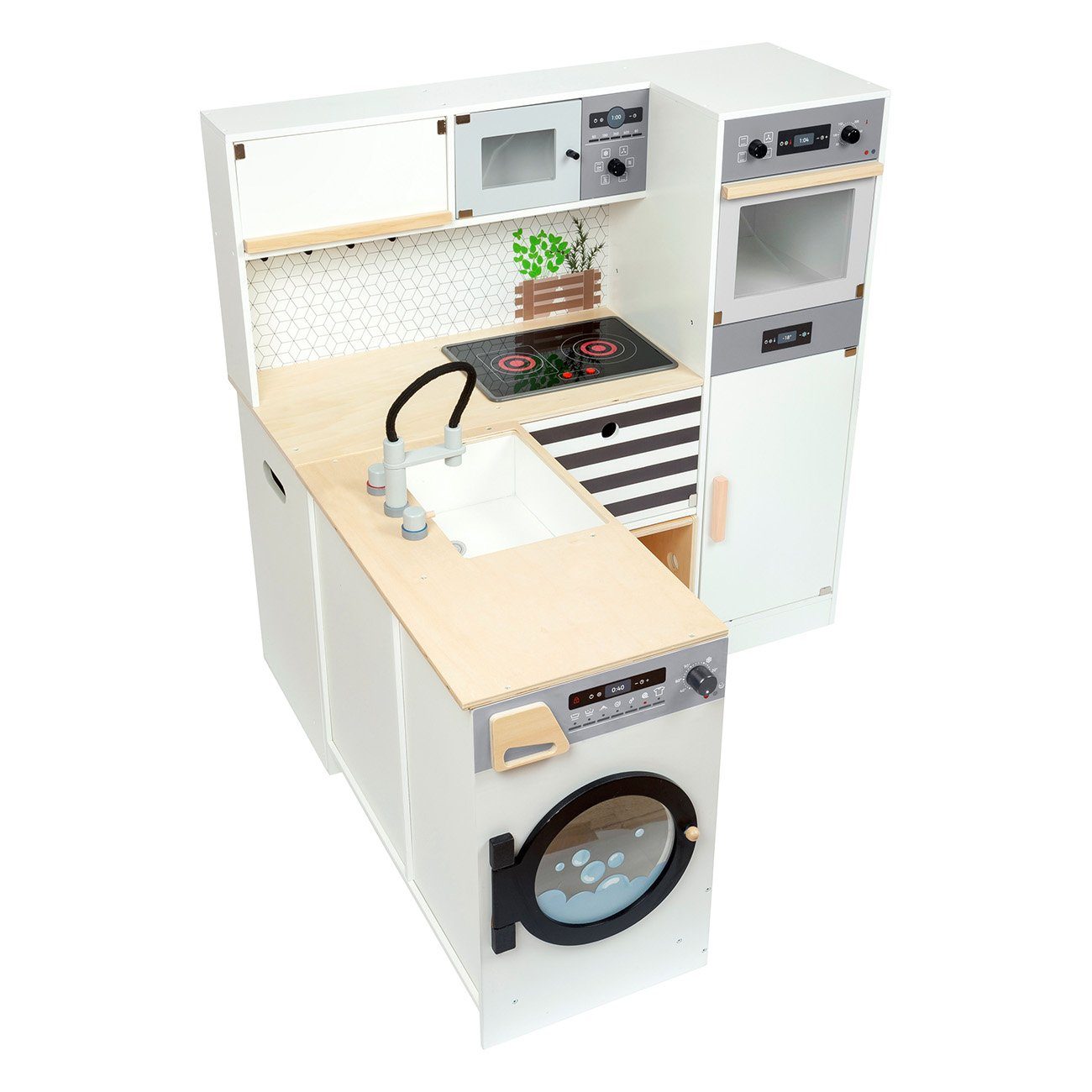 Small Foot Kinder-Küchenset Kinderküche modular XL 11464, herausnehmbare Spühlbecken, leuchtendes Kochfeld und Kochgeräusch