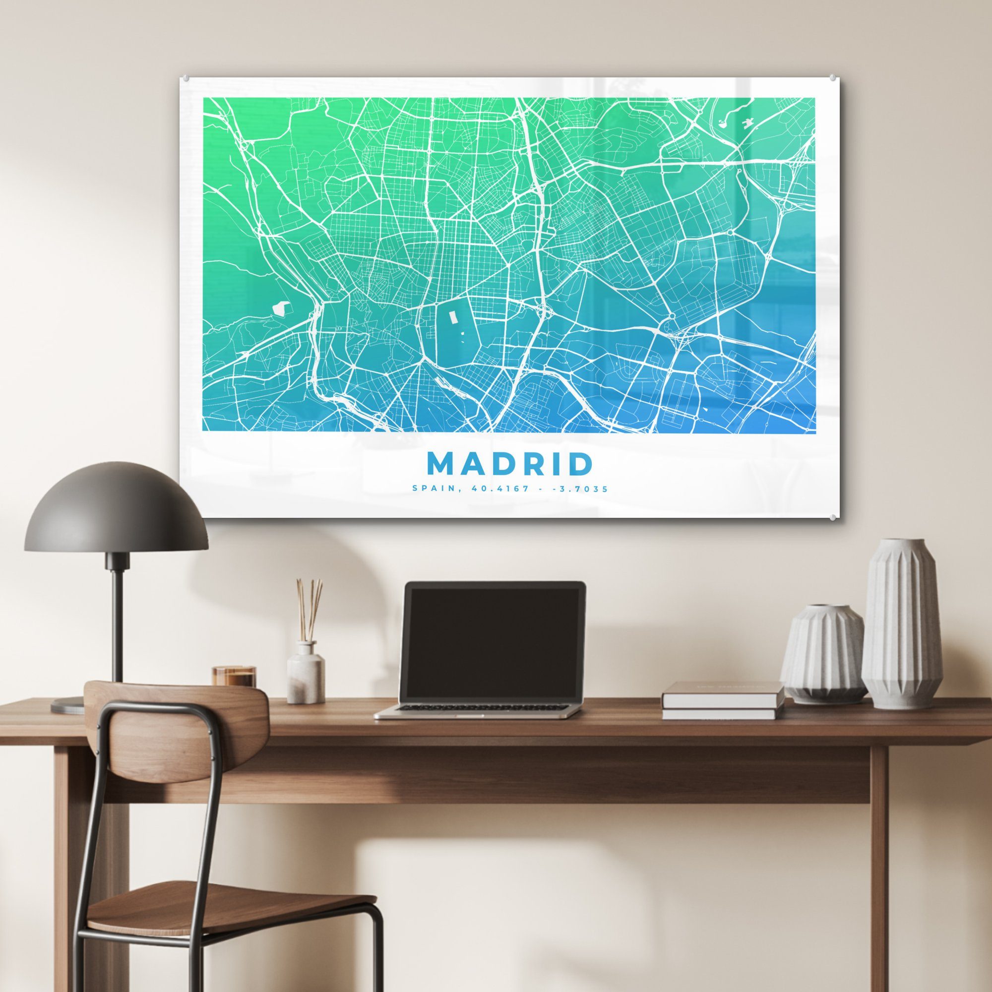 (1 Stadtplan, Spanien Madrid - Acrylglasbilder St), & - Wohnzimmer Acrylglasbild Schlafzimmer MuchoWow