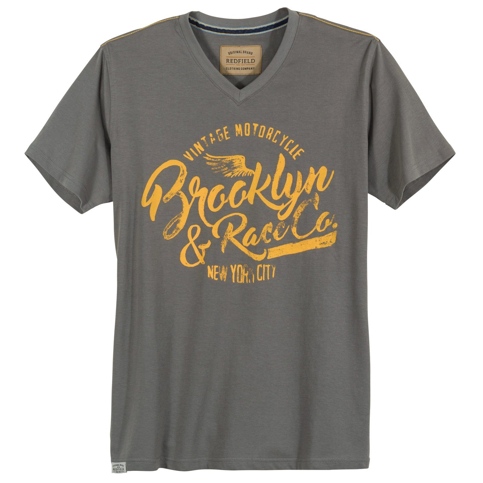 redfield Print-Shirt Übergrößen Herren T-Shirt V-Neck Brooklyn grau Redfield
