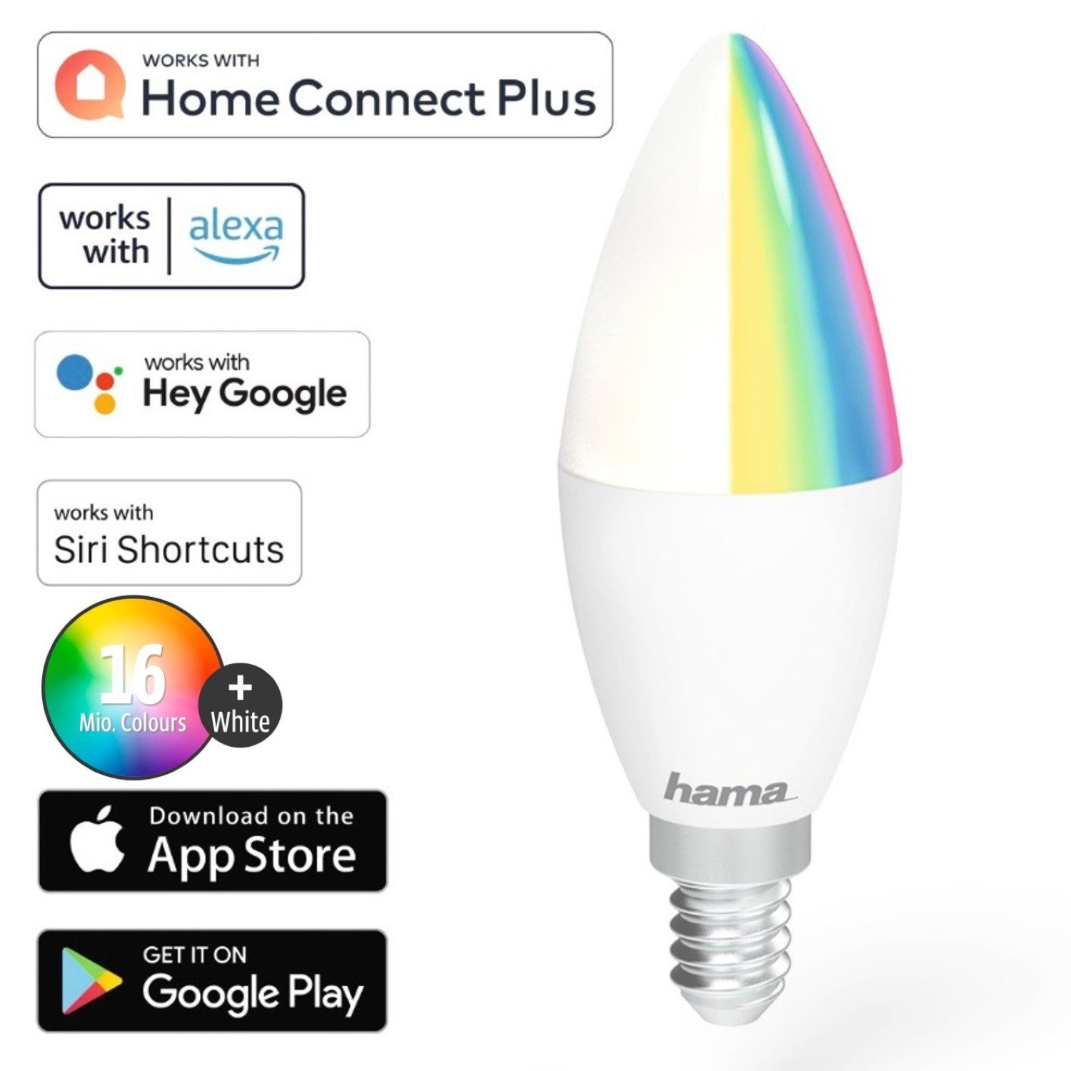 Hama »HAMA 176583 WiFi-LED-Lampe, E14 (LED 5,5 W, Sprach-/App-Steuerung,  weiß, dimmbar)« Smarte Lampe