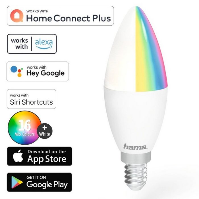 Hama LED Arbeitslicht WLAN LED-Lampe E14 5 5W 40W Kerze RGB Dimmbar WiFi Verbindung 5 5W = 40W Birne Smart Home App-Steuerung auch Sprachsteuerung passend für Amazon Alexa und Ok Google Assistent