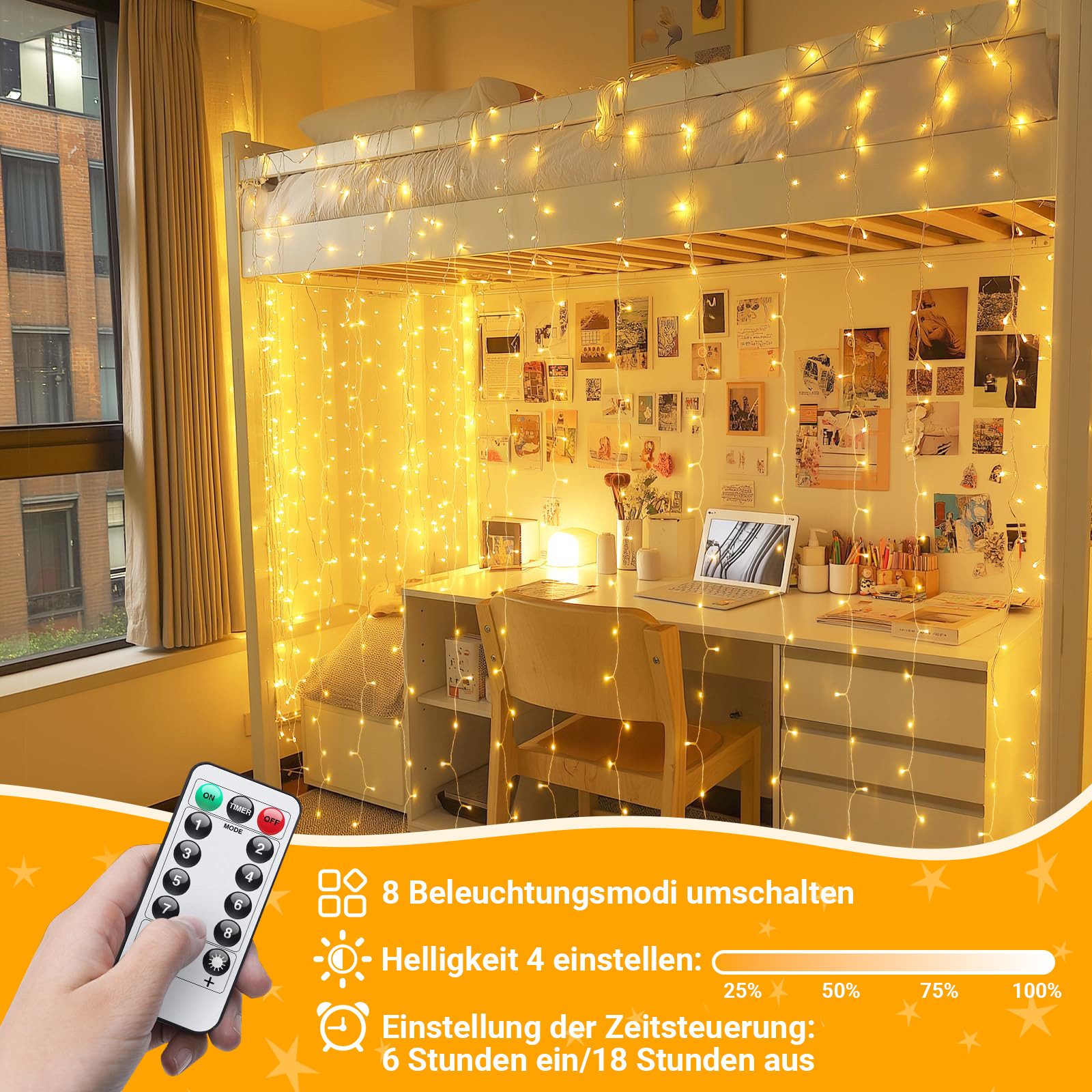 Jibenhome Lichtervorhang LED Vorhang Lichterketten,Vorhanglichter 8 günstig online kaufen
