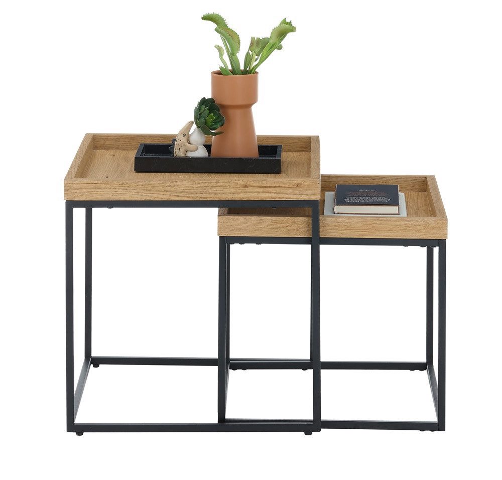 MCA furniture Couchtisch Couchtisch Ubeda, 2-teilig, Eiche / schwarz (2 Set), Breite 50/42 cm,Tischplatte aus Holz