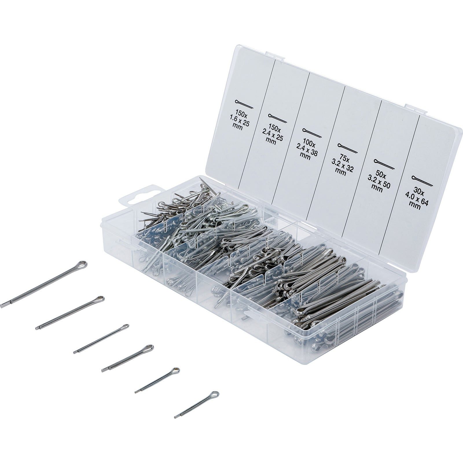 BGS Standardsplint BGS Splinte-Sortiment Edelstahl Ø 1,6 - 4,0 mm 555tlg. - 8048-1