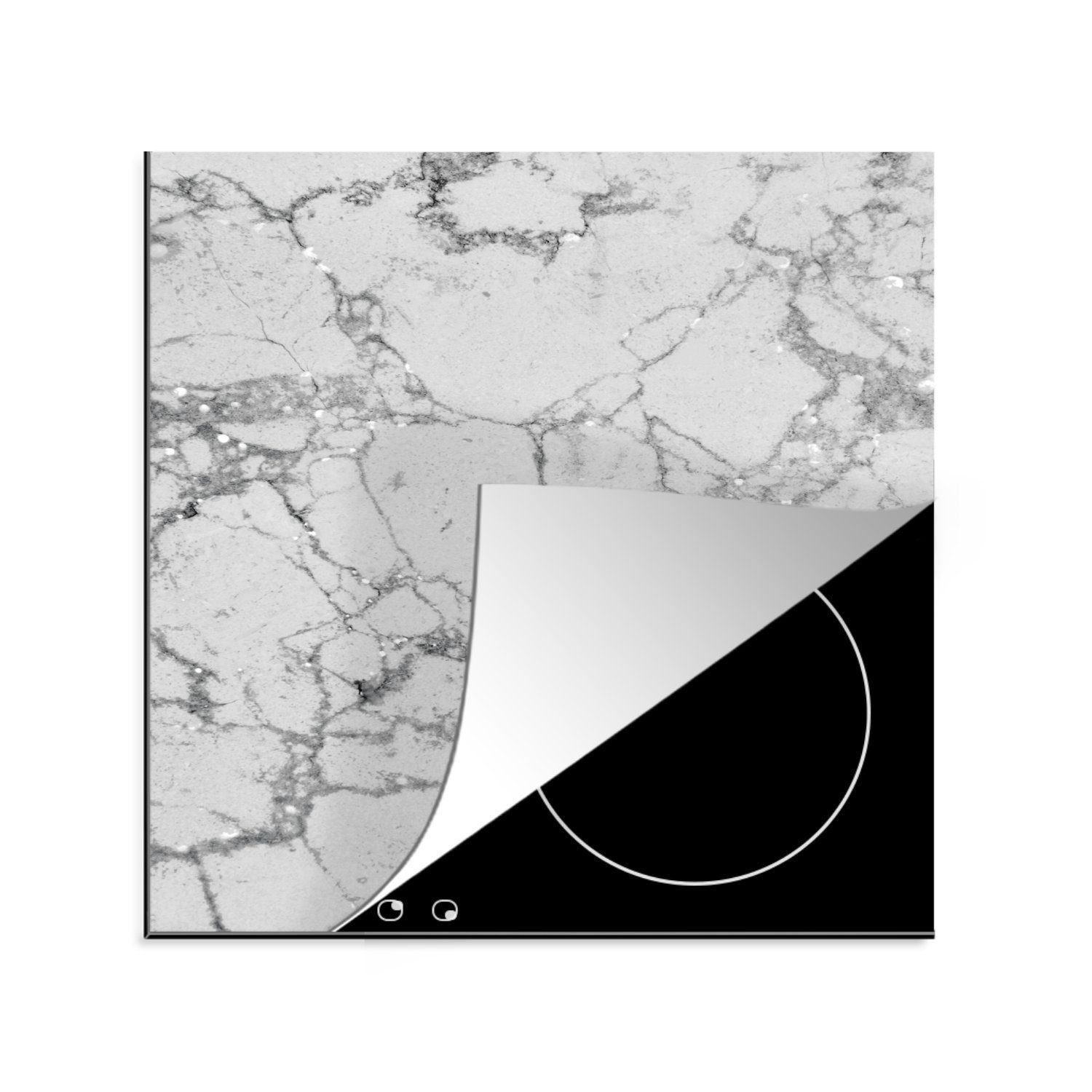 MuchoWow Herdblende-/Abdeckplatte Marmor - Muster - Grau, Vinyl, (1 tlg), 78x78 cm, Ceranfeldabdeckung, Arbeitsplatte für küche