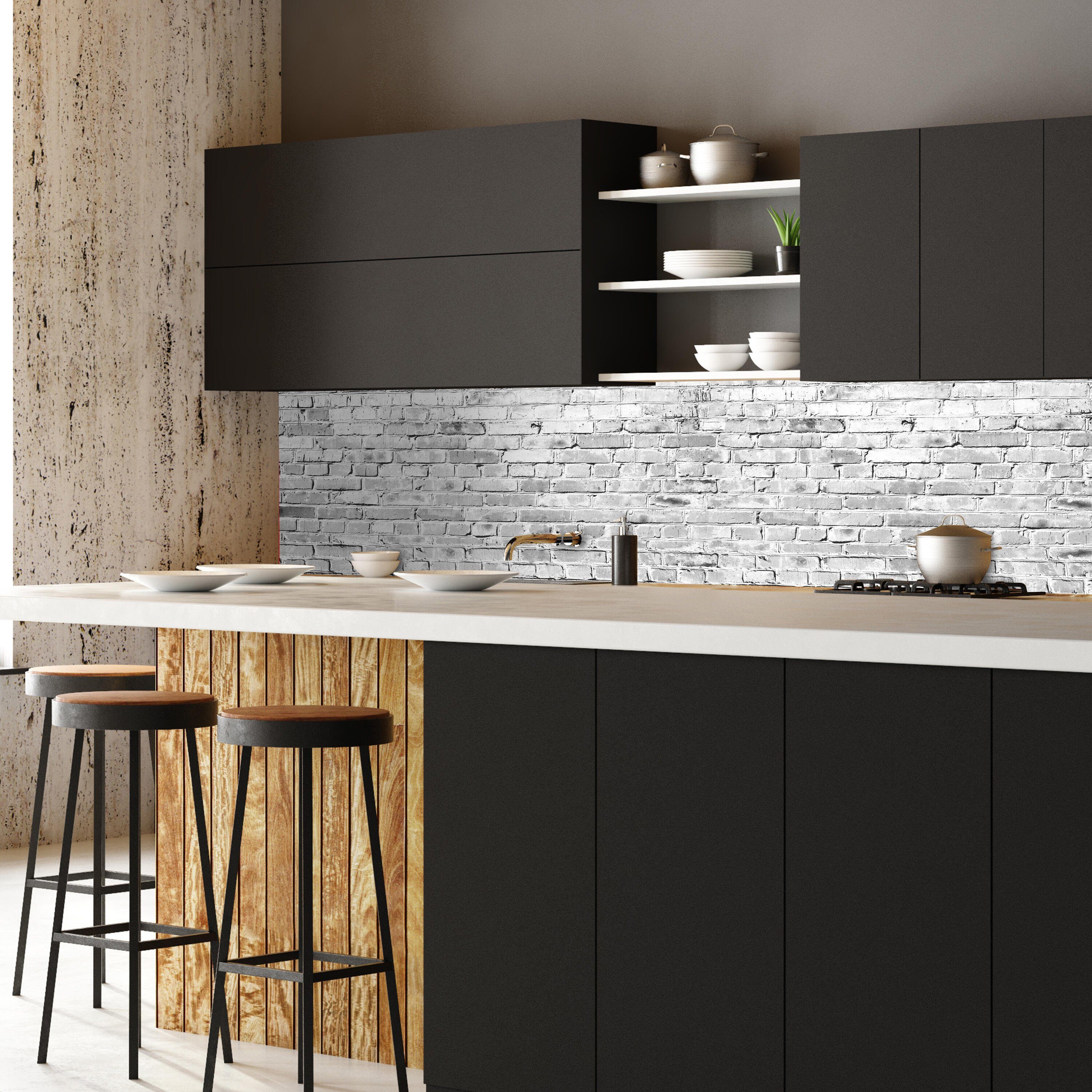 Grau, Nischenrückwand in Klinkersteine versch. Größen Küchenrückwand Hartschaum (1-tlg), Premium wandmotiv24