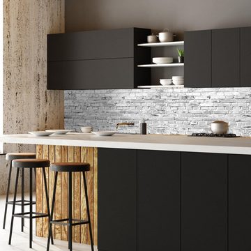 wandmotiv24 Küchenrückwand Klinkersteine Grau, (1-tlg), Premium Hartschaum Nischenrückwand in versch. Größen