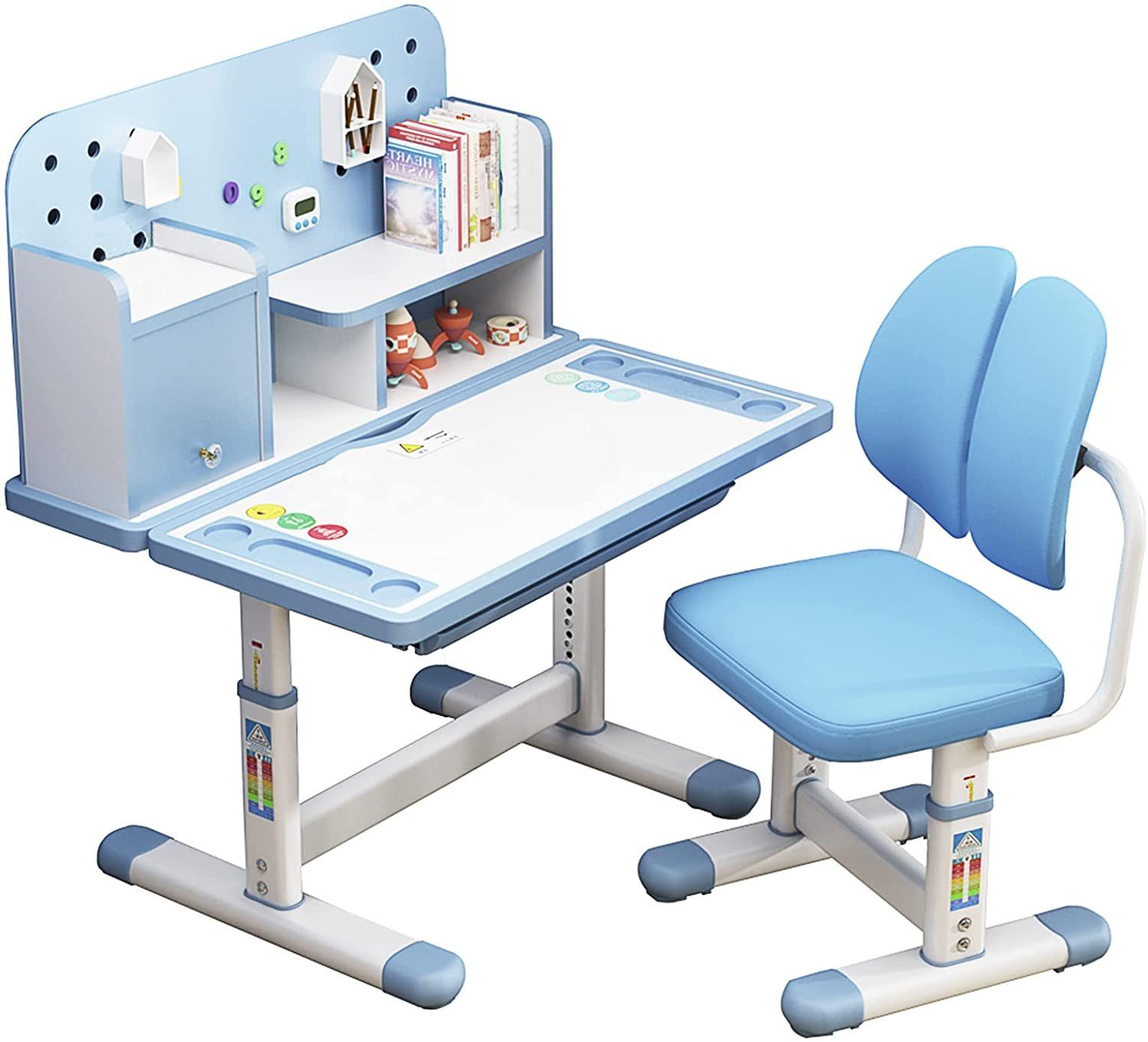 style home Kinderschreibtisch, höhenverstellbar Schülerschreibtisch mit Stuhl (Blau)